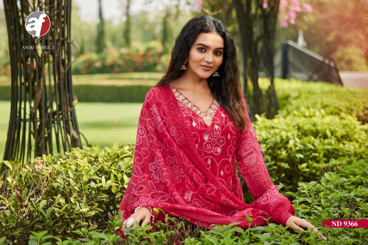 D.NO:- ND 9366 BY ANJU FABRICS IN PURE ORGANZA WITH BANDHEJ PRINT WITH PURE HANDWORK