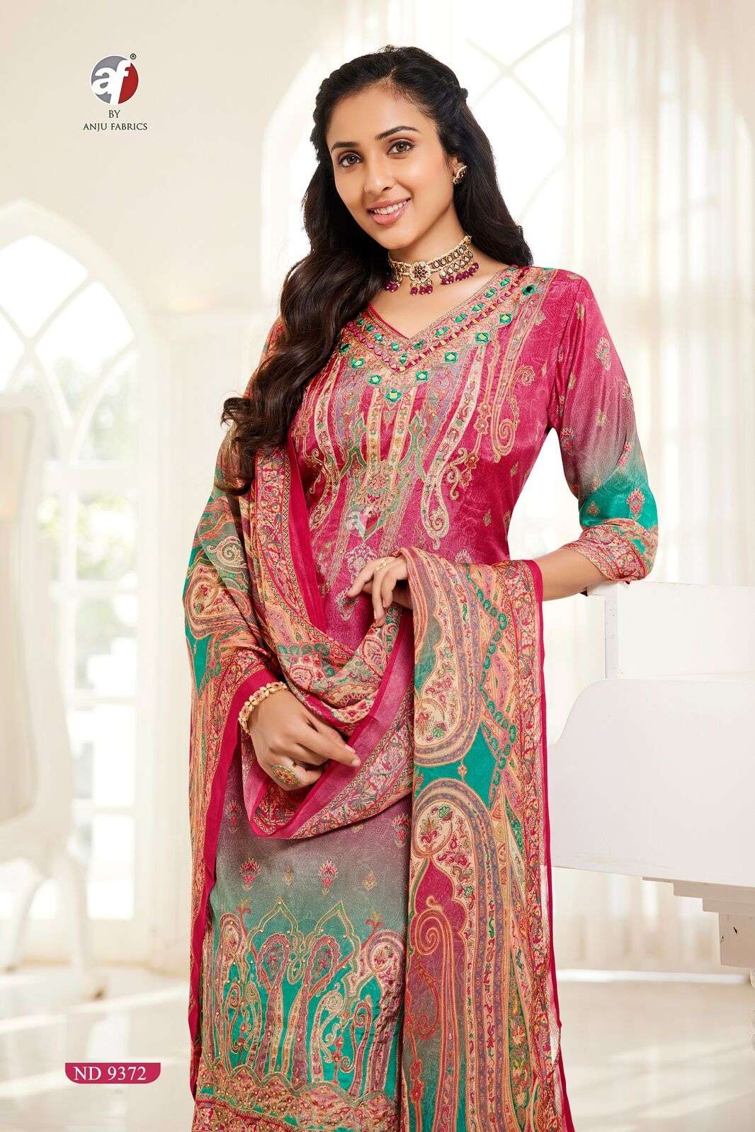 D.NO:- ND 9372 BY ANJU FABRICS IN PURE NATURAL CREPE WITH PURE HEAVY HANDWORK 