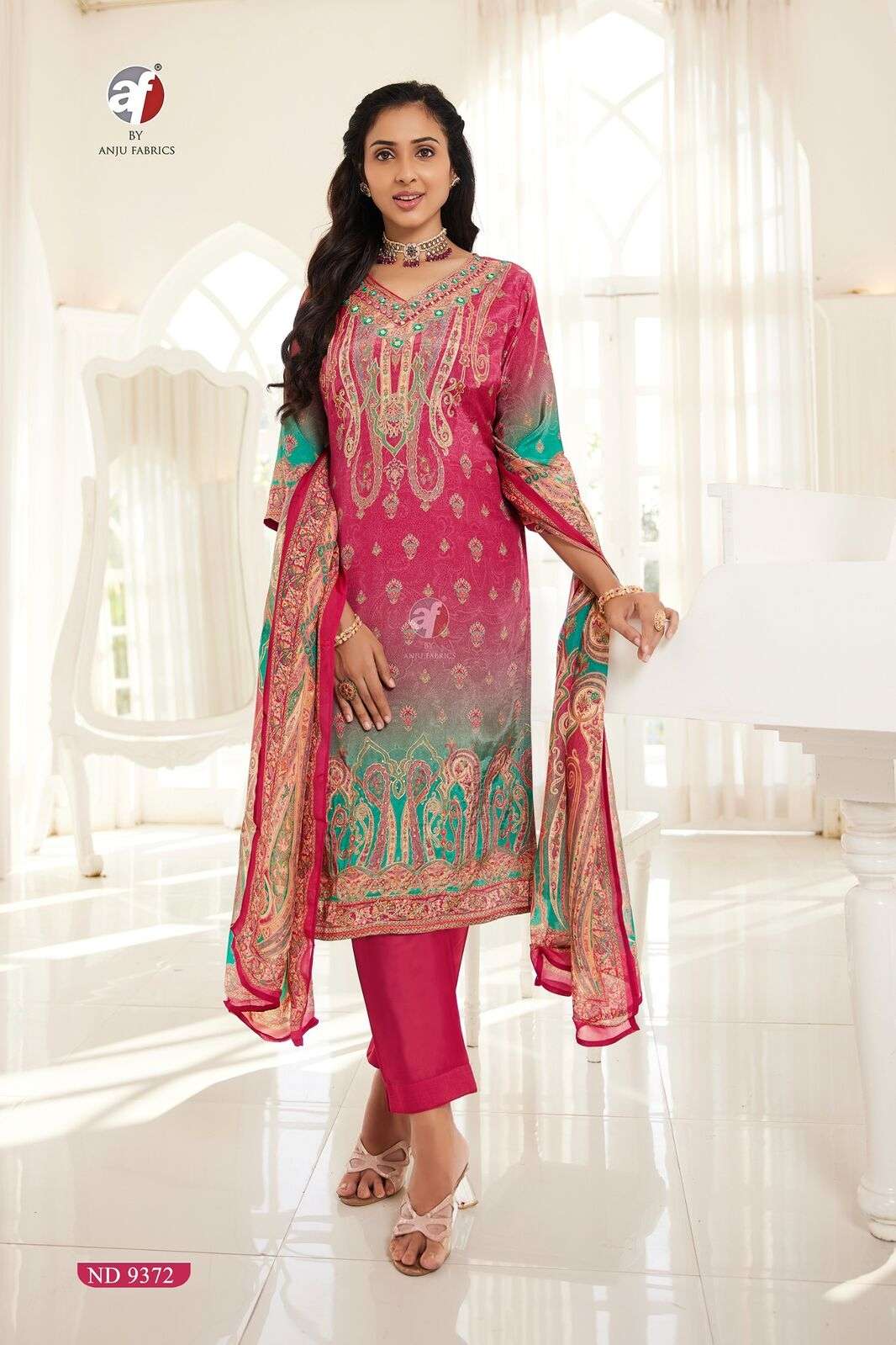 D.NO:- ND 9372 BY ANJU FABRICS IN PURE NATURAL CREPE WITH PURE HEAVY HANDWORK 