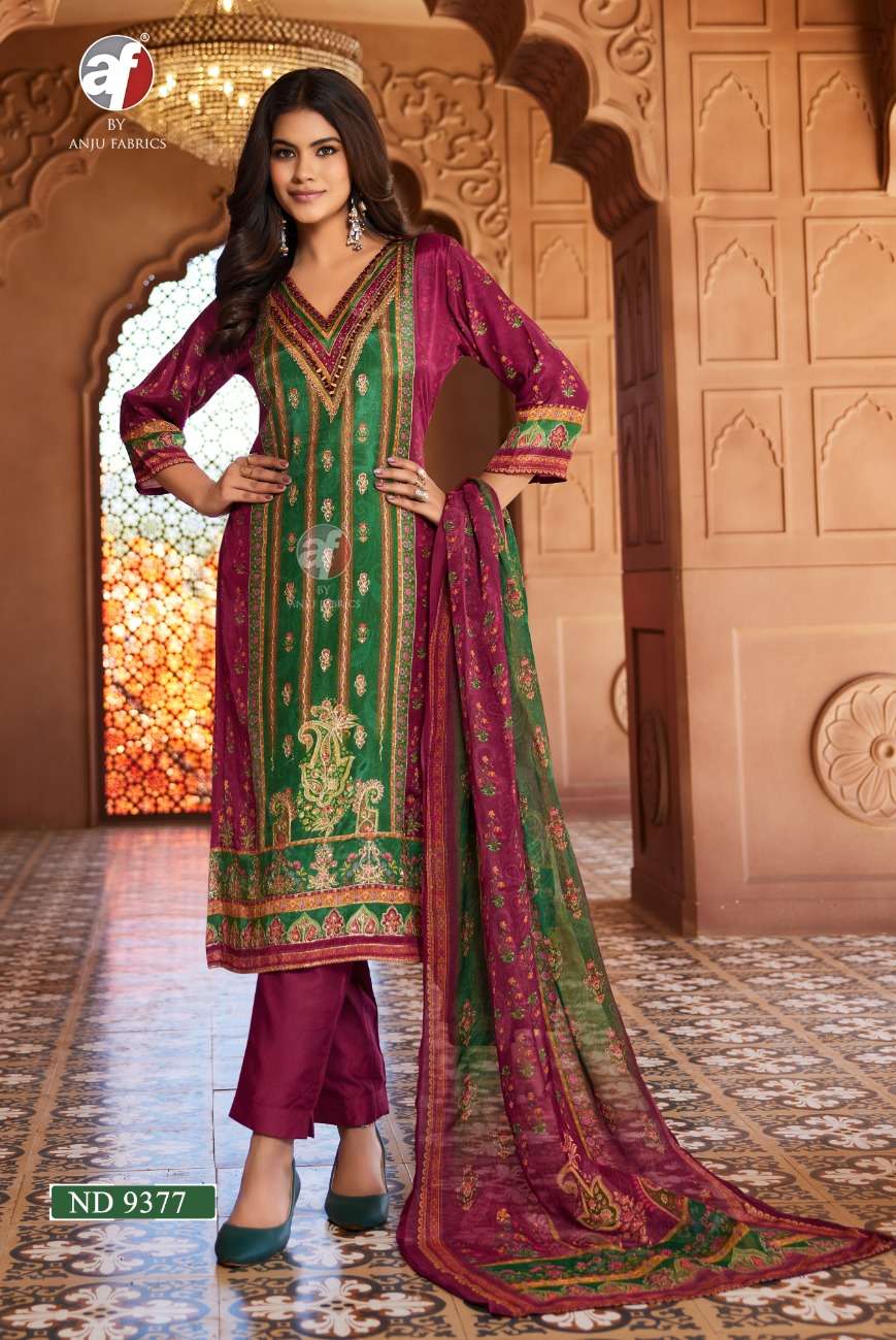 D.NO:- ND 9377 BY ANJU FABRICS IN RUSSIAN SILK WITH JACQUARD KURTI PANT WITH DUPATTA 