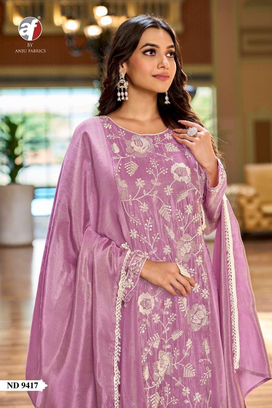 D.NO:- ND 9417 BY ANJU FABRICS IN PURE TISSUE SHIMMER TOP WITH DIVIDER & DUPATTA