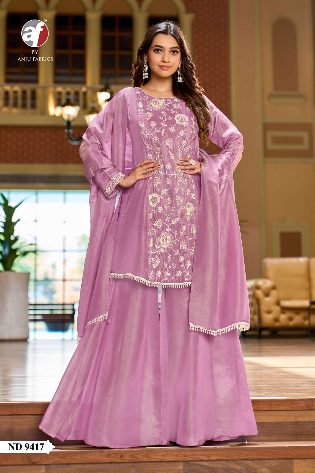 D.NO:- ND 9417 BY ANJU FABRICS IN PURE TISSUE SHIMMER TOP WITH DIVIDER & DUPATTA