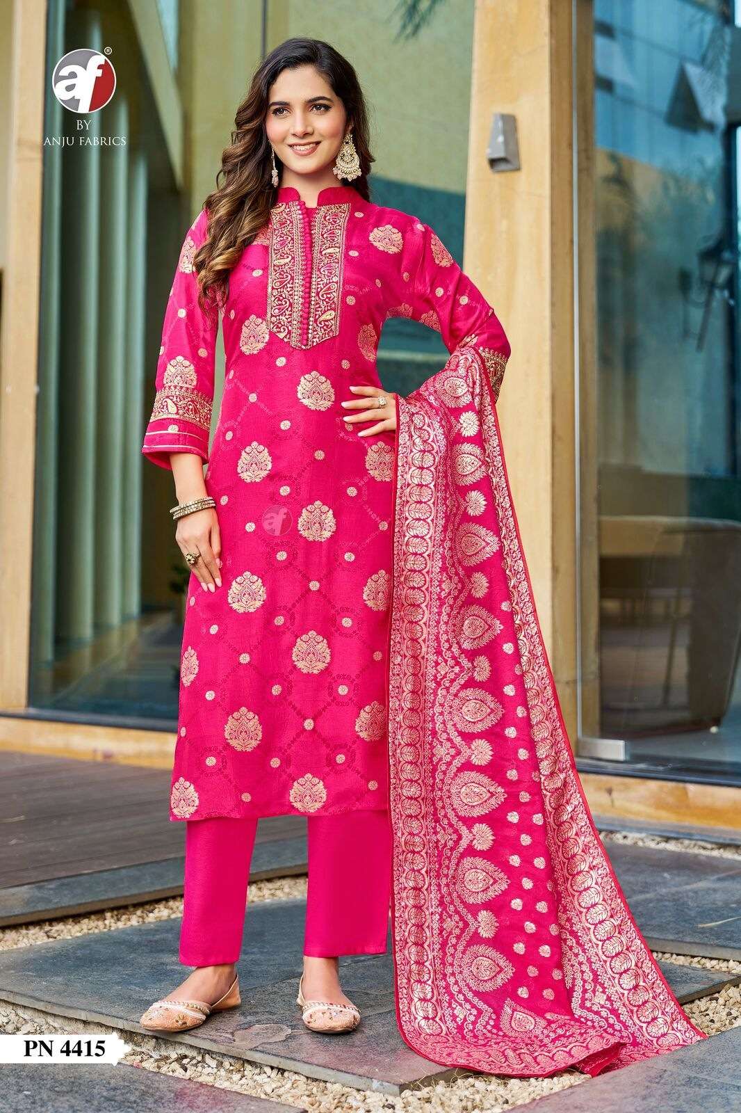 D.NO:- PN 4415 BY ANJU FABRICS IN RUSSIAN SILK KURTI PANT WITH HEAVY JACQUARD DUPATTA 