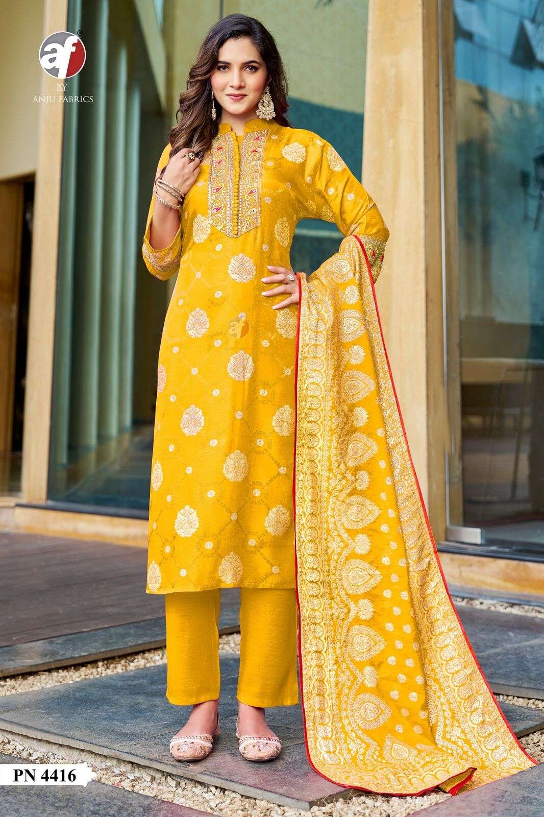 D.NO:- PN 4416 BY ANJU FABRICS IN RUSSIAN SILK KURTI PANT WITH HEAVY JACQUARD DUPATTA 