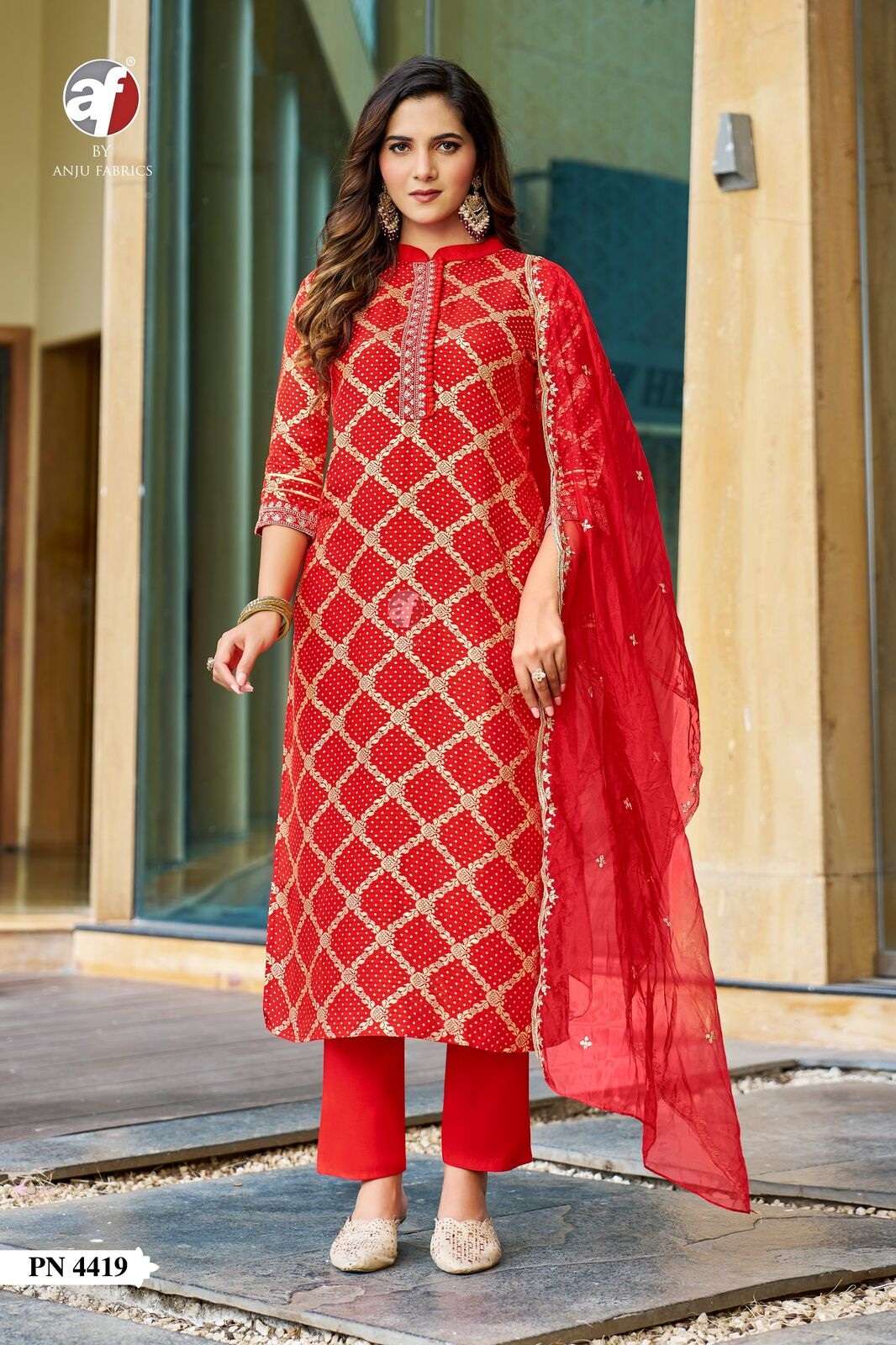 D.NO:- PN 4419 BY ANJU FABRICS IN RUSSIAN SILK KURTI PANT WITH PURE ORGANZA DUPATTA 