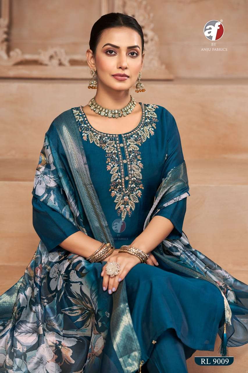 D.NO:- RL 9009 BY ANJU FABRICS IN ROMAN SILK WITH PURE HANDWORK AND DIGITAL PRINT DUPATTA