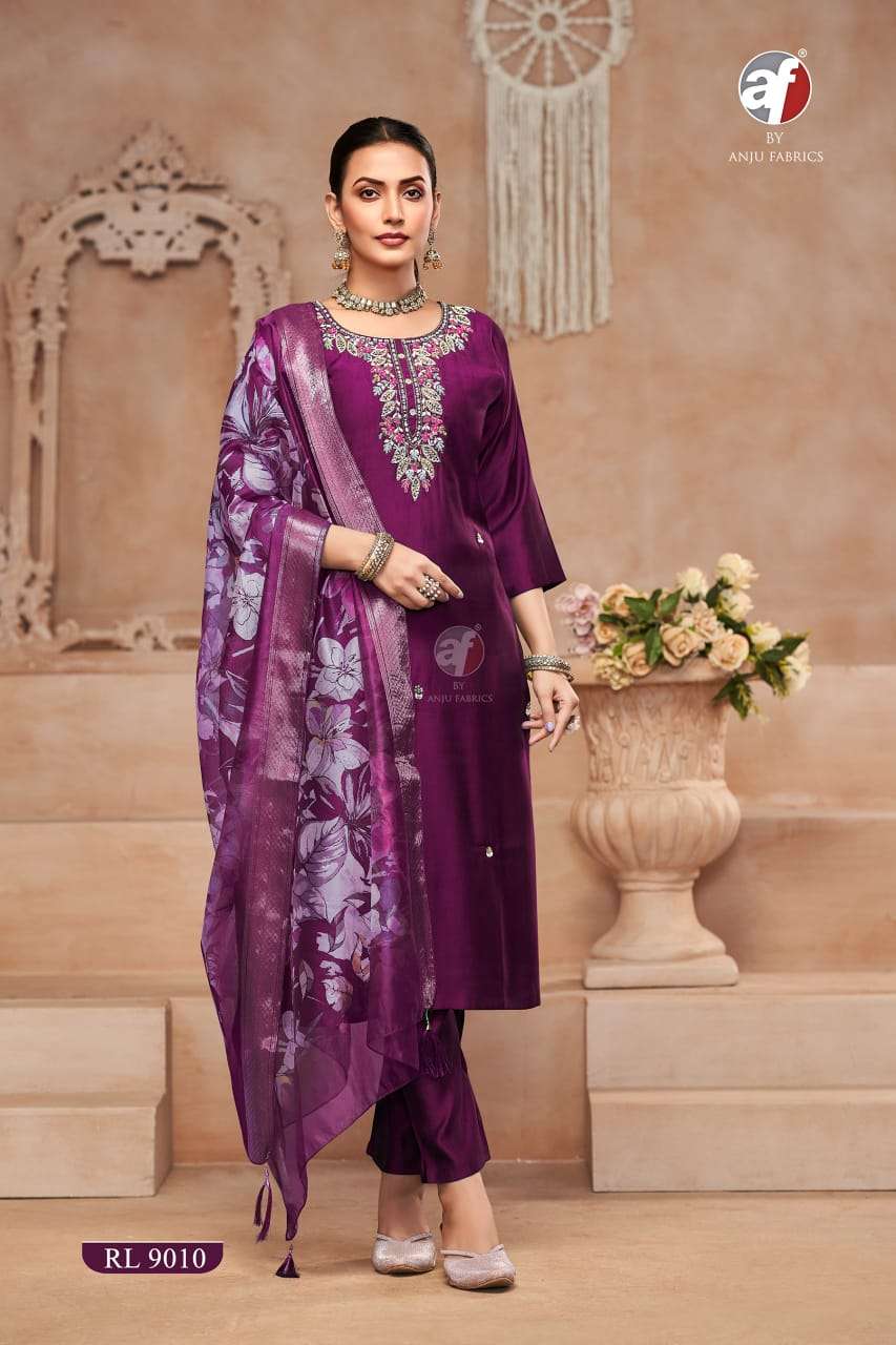 D.NO:- RL 9010 BY ANJU FABRICS IN ROMAN SILK WITH PURE HANDWORK AND DIGITAL PRINT DUPATTA