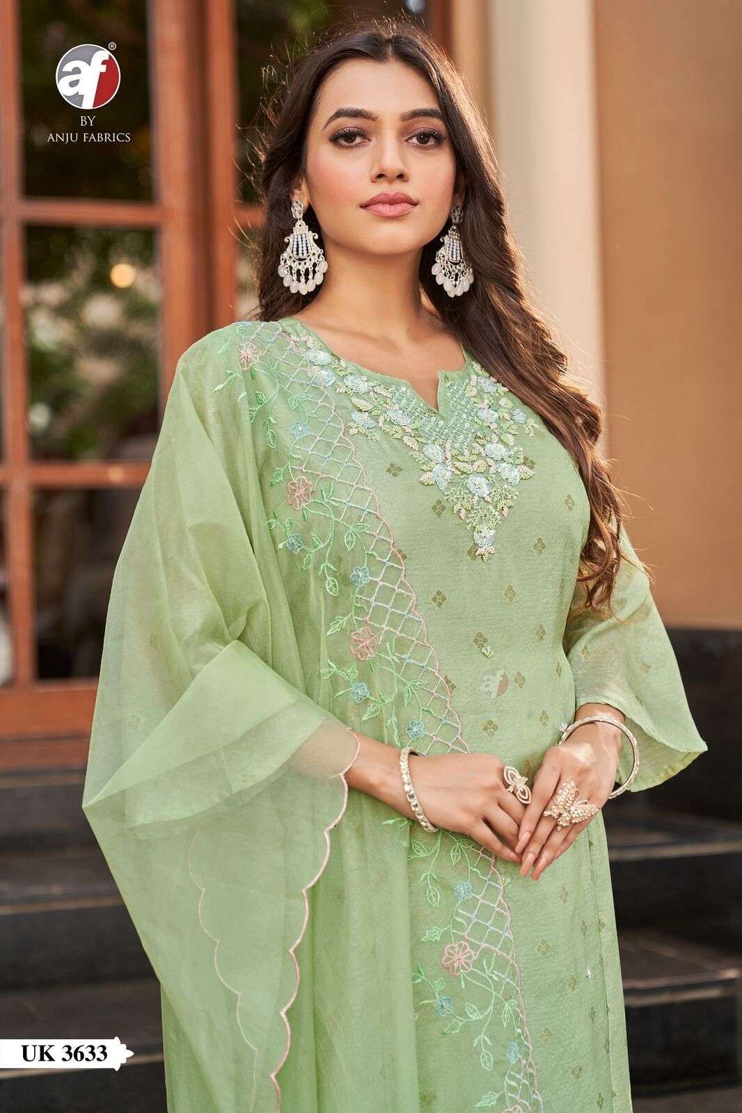 D.NO:- UK 3633 BY ANJU FABRICS IN PURE SELF TEXTURE ORGANZA WITH JACQUARD AND HANDWORK  