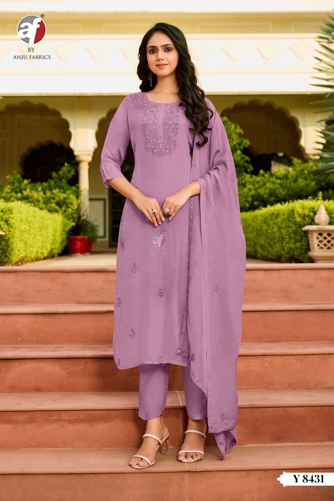 D.NO:- Y 8432 BY ANJU FABRICS IN PURE VISCOSE ORGANZA KURTI PANT WITH  DUPATTA