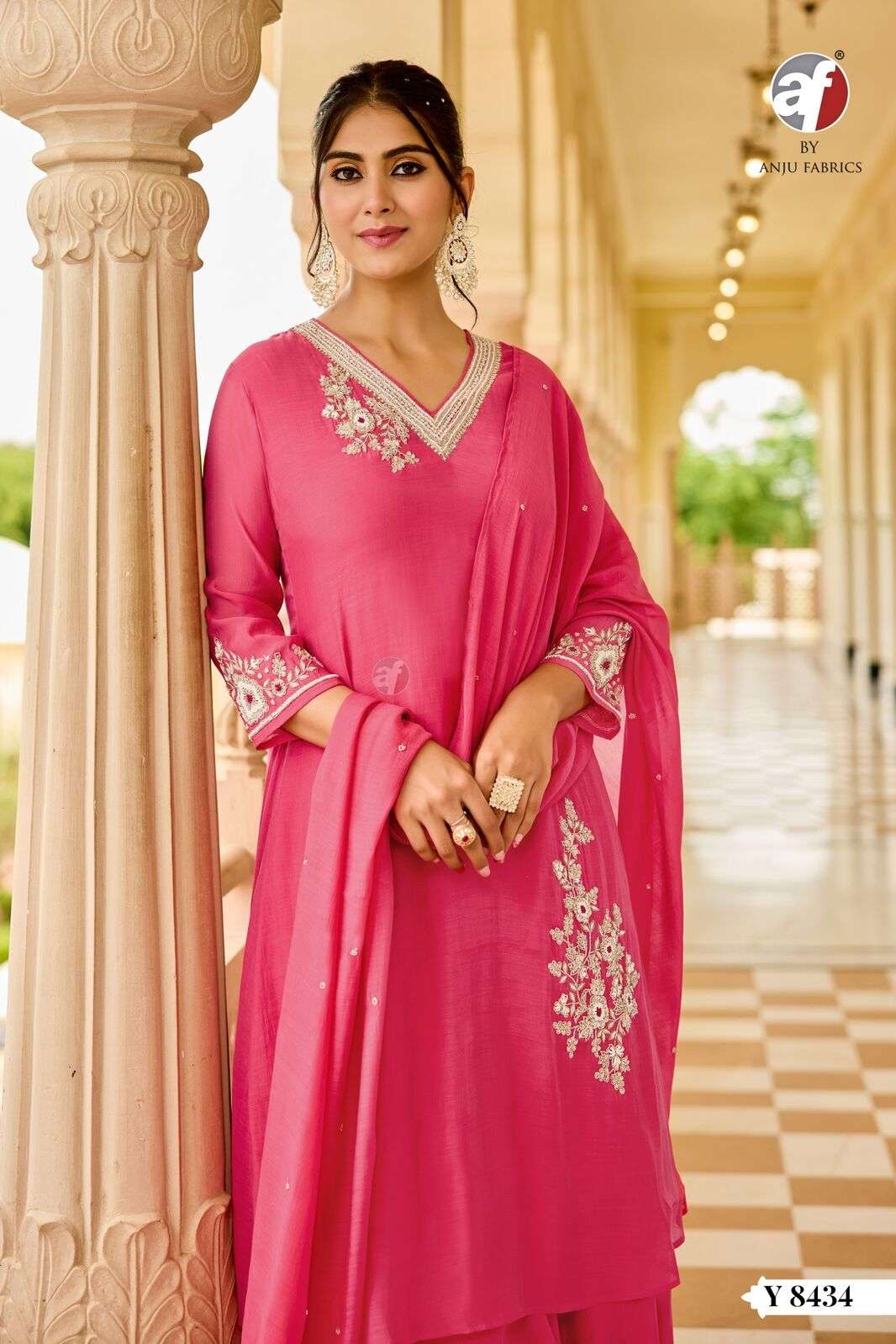 D.NO:- Y 8434 BY ANJU FABRICS IN PURE MUL CHANDERI WITH PURE HEAVY HANDWORKK   