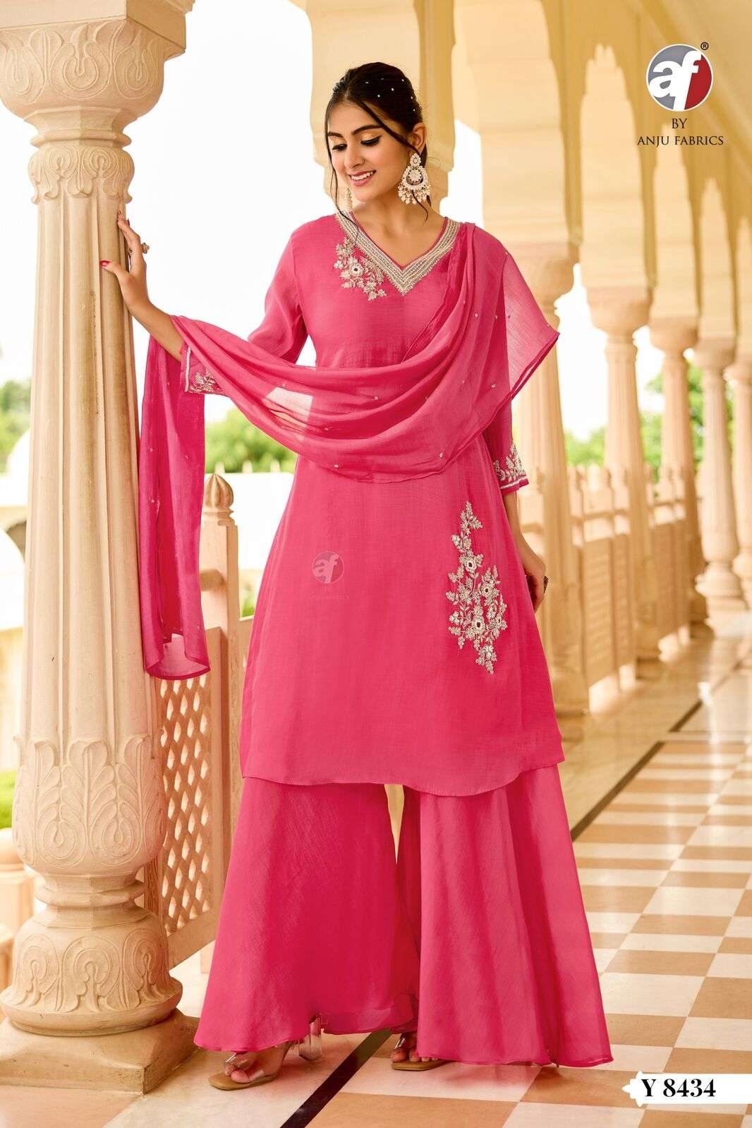 D.NO:- Y 8434 BY ANJU FABRICS IN PURE MUL CHANDERI WITH PURE HEAVY HANDWORKK   