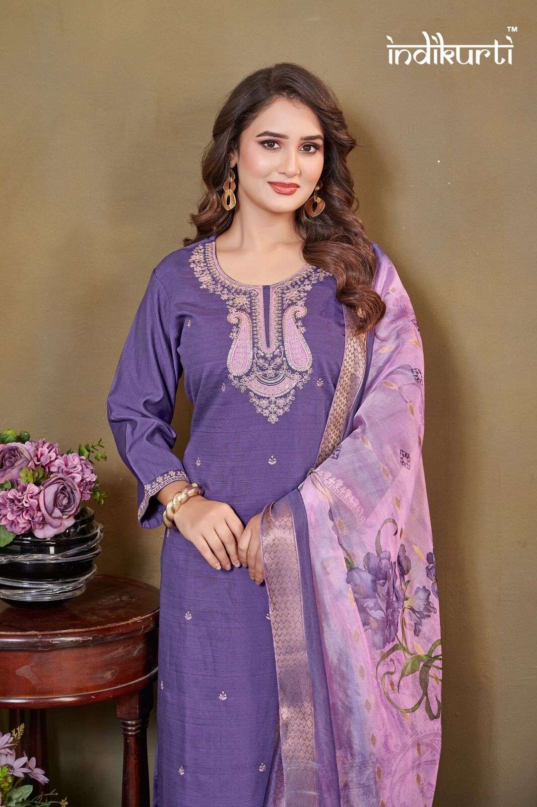 DIVYA BY INDIKURTI IN VATICAN SILK & HEAVY CRAPE INNER WITH FANCY EMBROIDERY WORK 