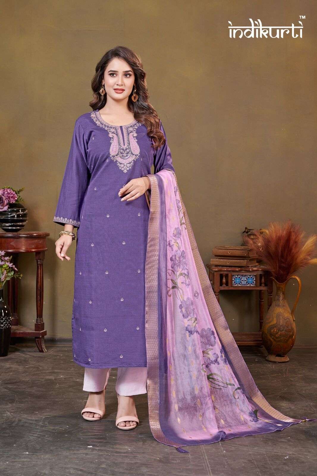 DIVYA BY INDIKURTI IN VATICAN SILK & HEAVY CRAPE INNER WITH FANCY EMBROIDERY WORK 