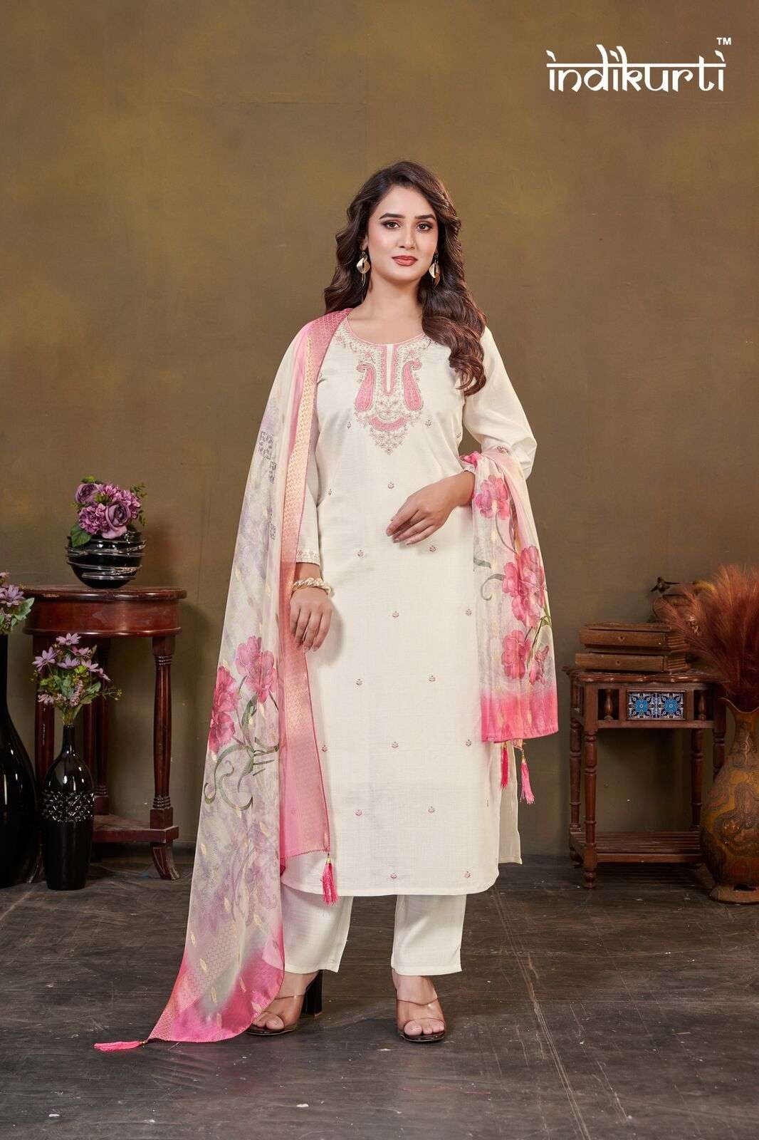 DIVYA BY INDIKURTI IN VATICAN SILK & HEAVY CRAPE INNER WITH FANCY EMBROIDERY WORK 