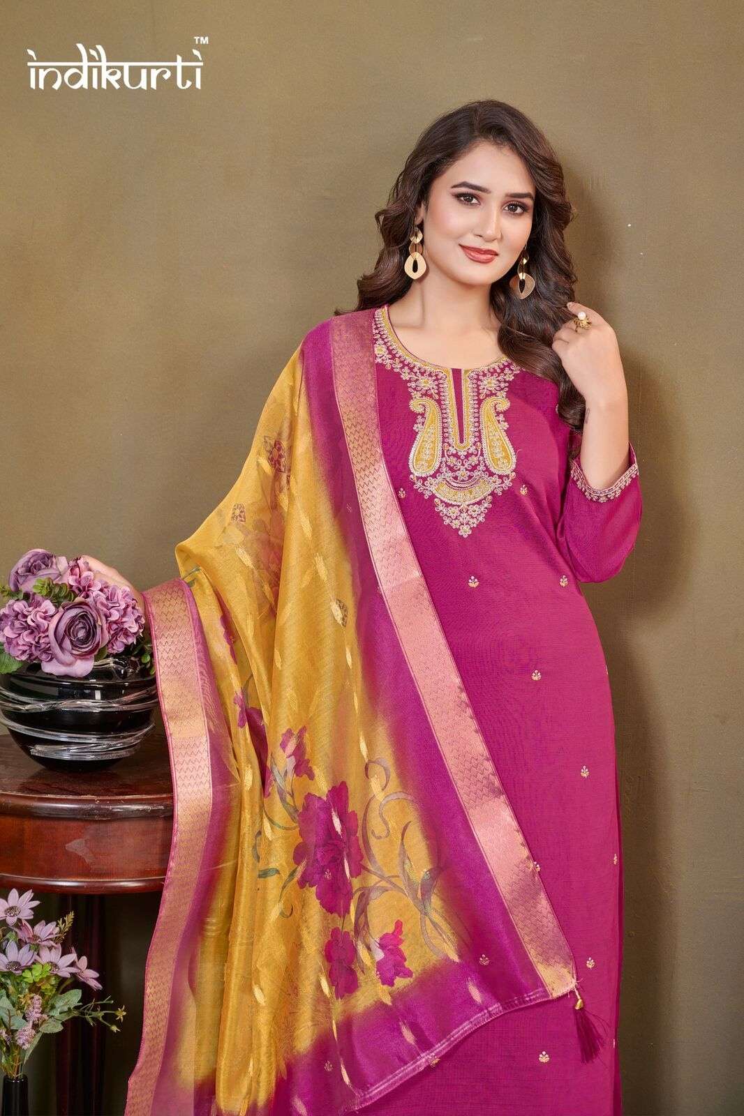 DIVYA BY INDIKURTI IN VATICAN SILK & HEAVY CRAPE INNER WITH FANCY EMBROIDERY WORK 