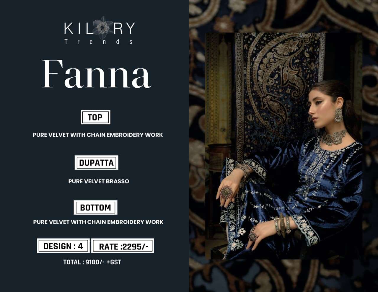 FANNA BY KILORY TRENDS IN PURE VALVET WITH CHAIN EMBROIDERY WORK