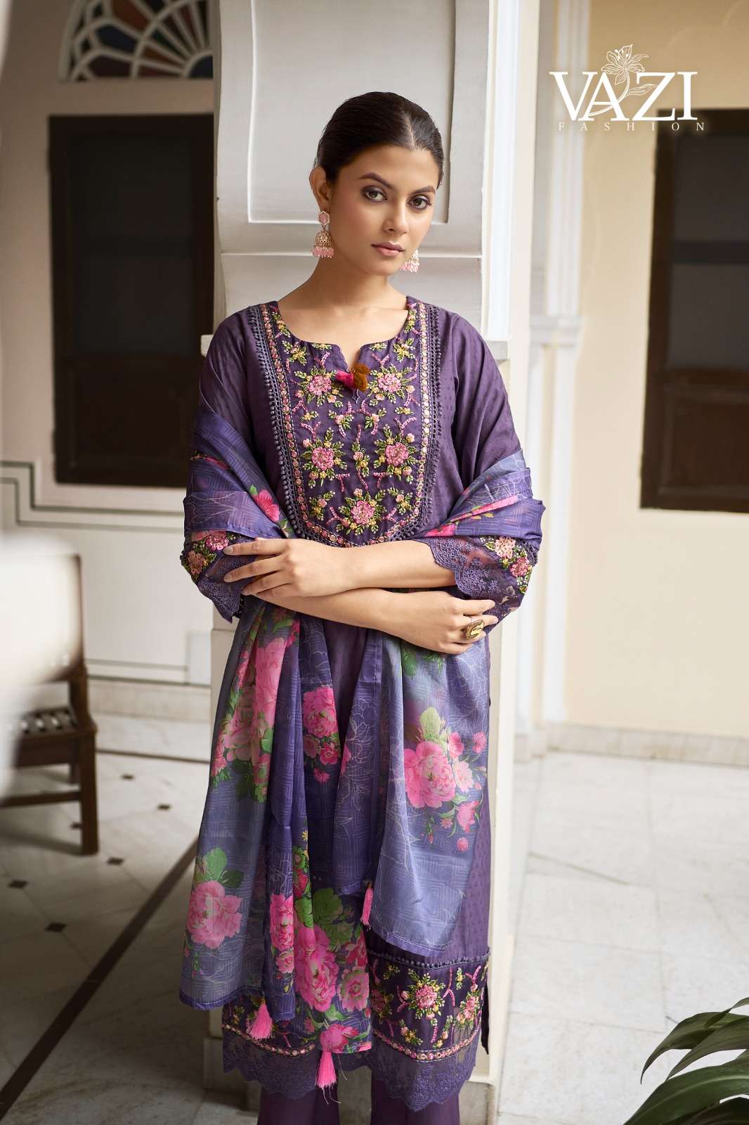 FIZA-1 BY VAZI FASHION IN PURE VISCOSE SELF BUTTI WITH DESGINER FANCY THERD WITH HAND WORK