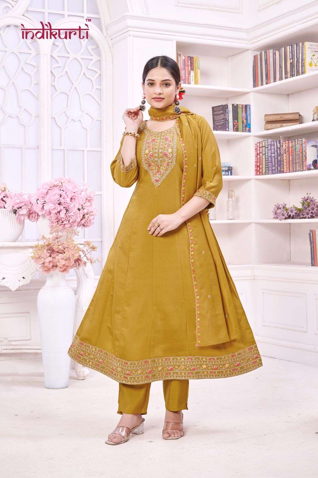 FIZA VOL-2 BY INDIKURTI IN ROMAN SILK WITH FANCY EMBROIDERY WORK KALI CONCEPTS 