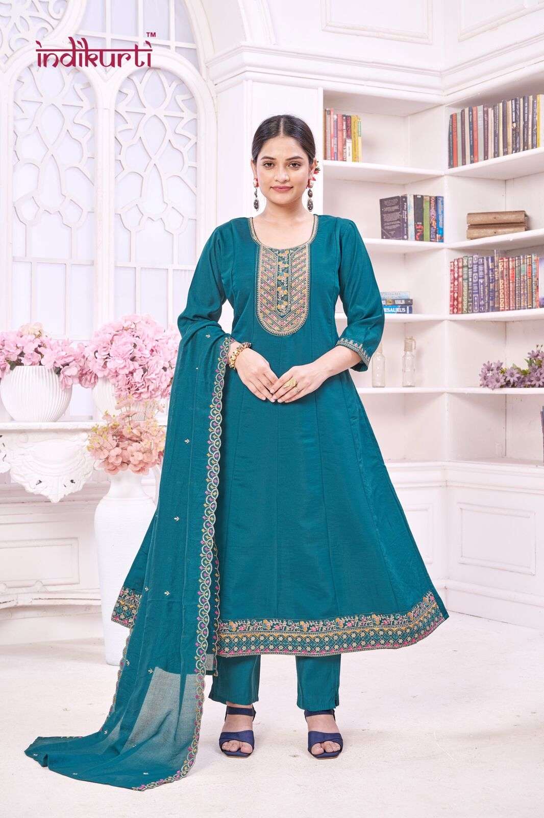 FIZA VOL-2 BY INDIKURTI IN ROMAN SILK WITH FANCY EMBROIDERY WORK KALI CONCEPTS 