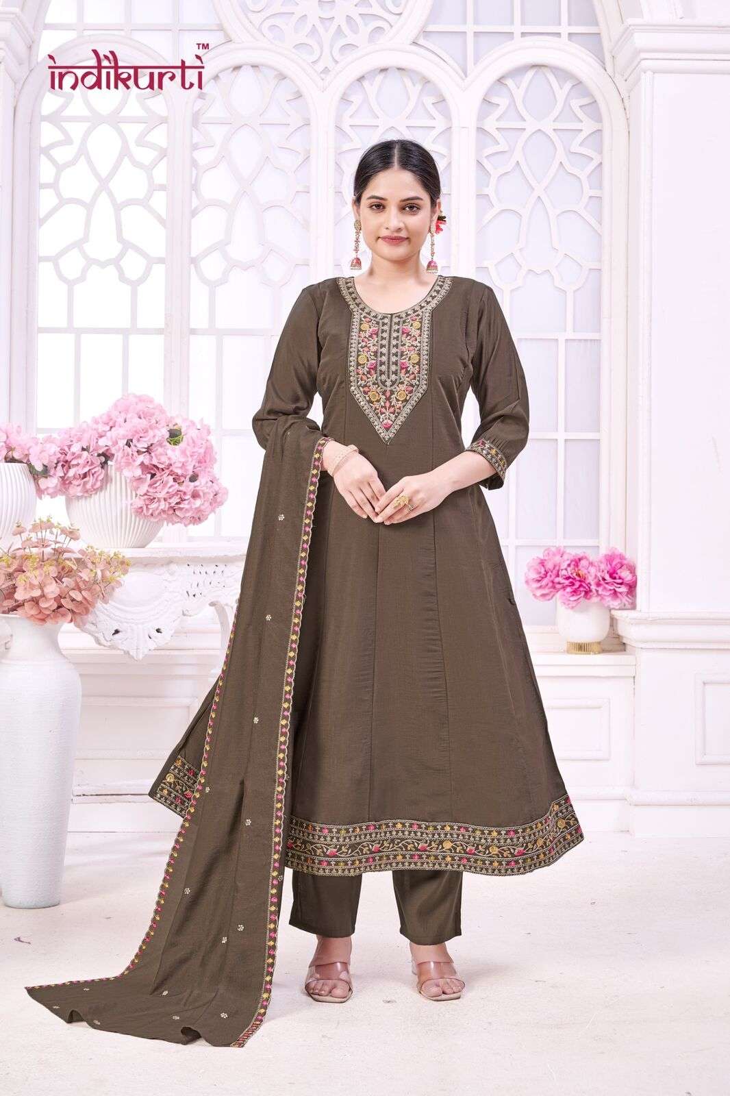 FIZA VOL-2 BY INDIKURTI IN ROMAN SILK WITH FANCY EMBROIDERY WORK KALI CONCEPTS 