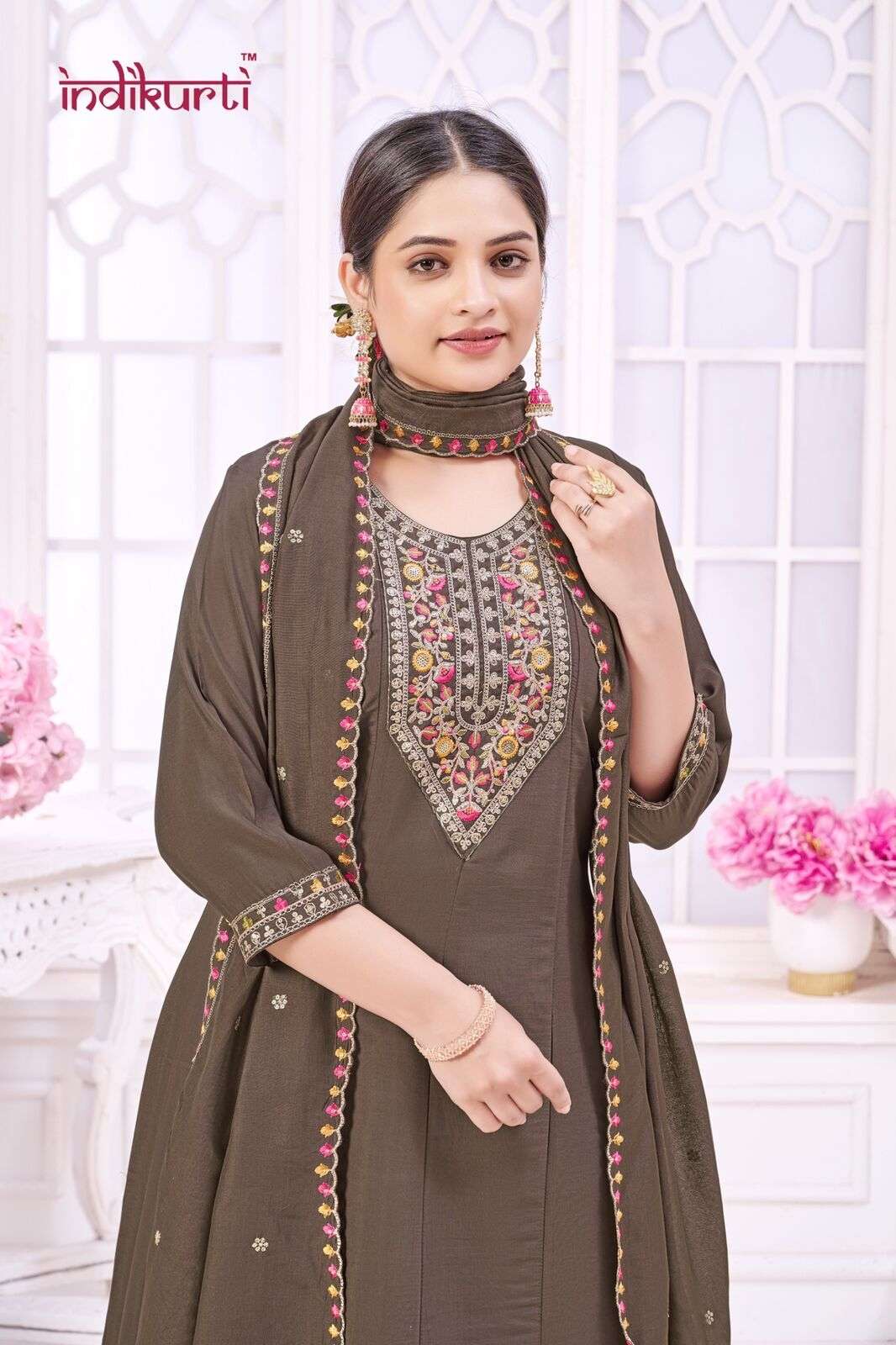 FIZA VOL-2 BY INDIKURTI IN ROMAN SILK WITH FANCY EMBROIDERY WORK KALI CONCEPTS 