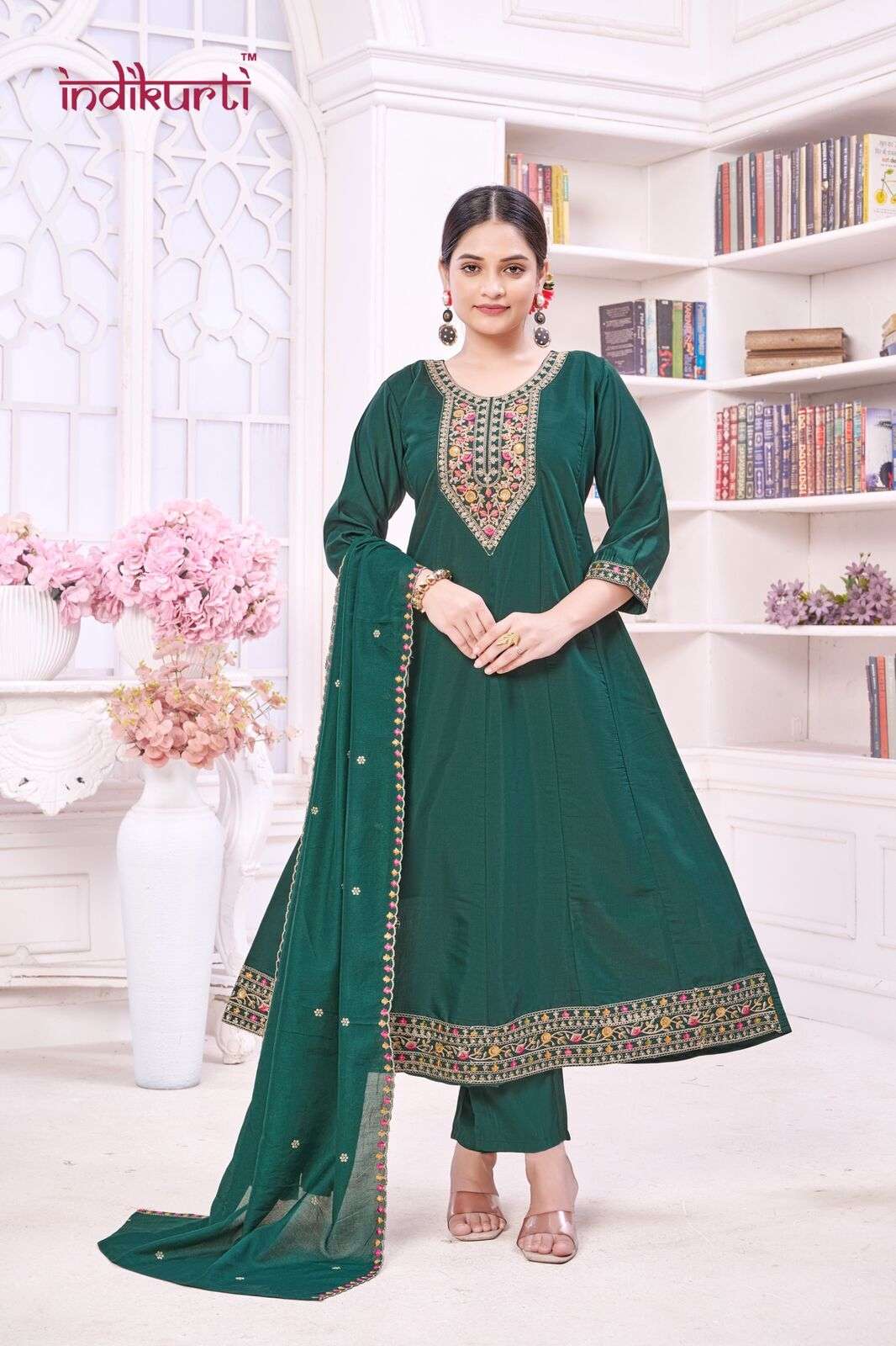 FIZA VOL-2 BY INDIKURTI IN ROMAN SILK WITH FANCY EMBROIDERY WORK KALI CONCEPTS 