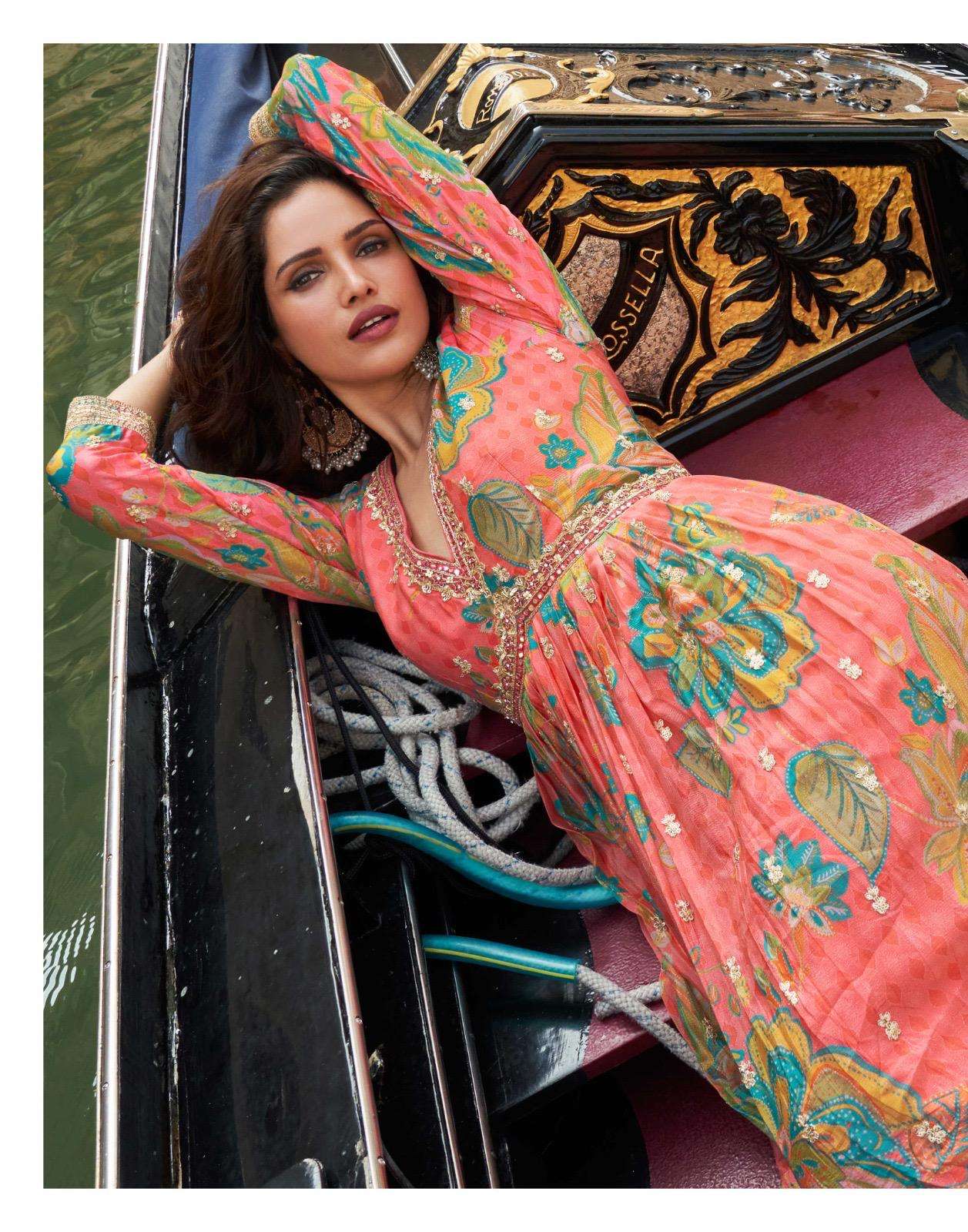 GEET BY SAYURI DESIGNER IN PREMIUM REAL CHINON SILK FRONT AND BACK EMBROIDERED WORK 