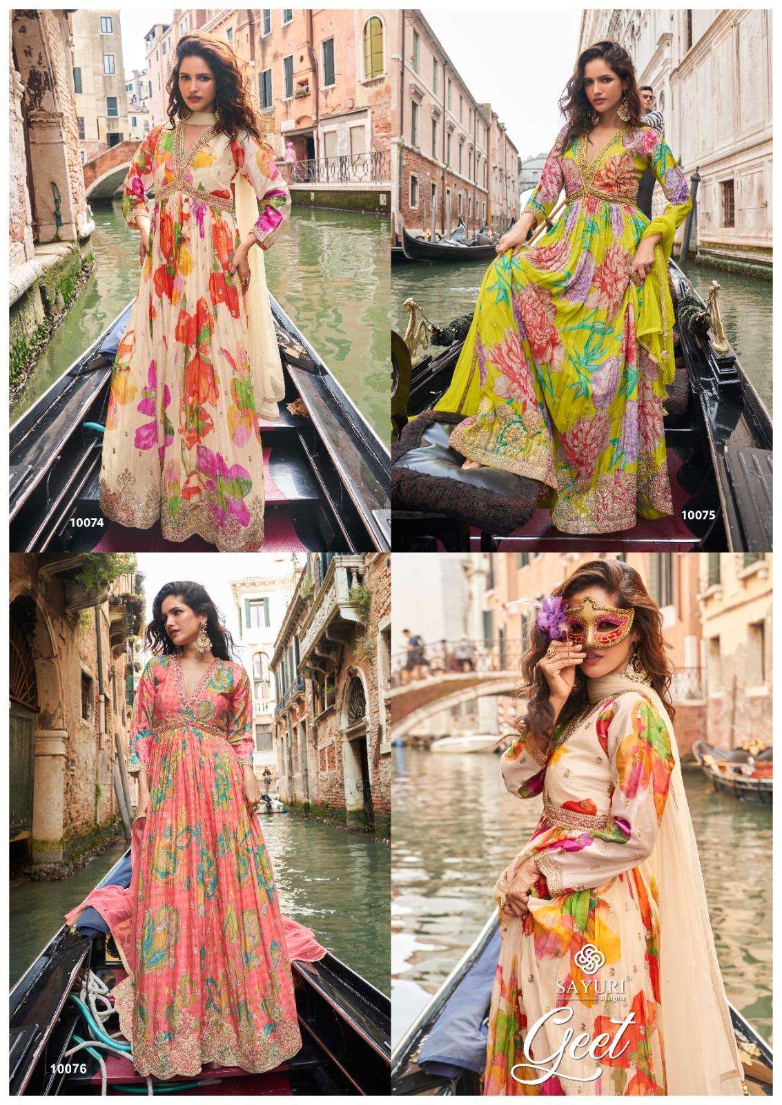 GEET BY SAYURI DESIGNER IN PREMIUM REAL CHINON SILK FRONT AND BACK EMBROIDERED WORK 