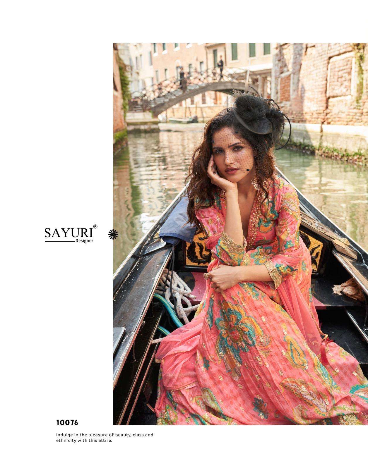 GEET BY SAYURI DESIGNER IN PREMIUM REAL CHINON SILK FRONT AND BACK EMBROIDERED WORK 