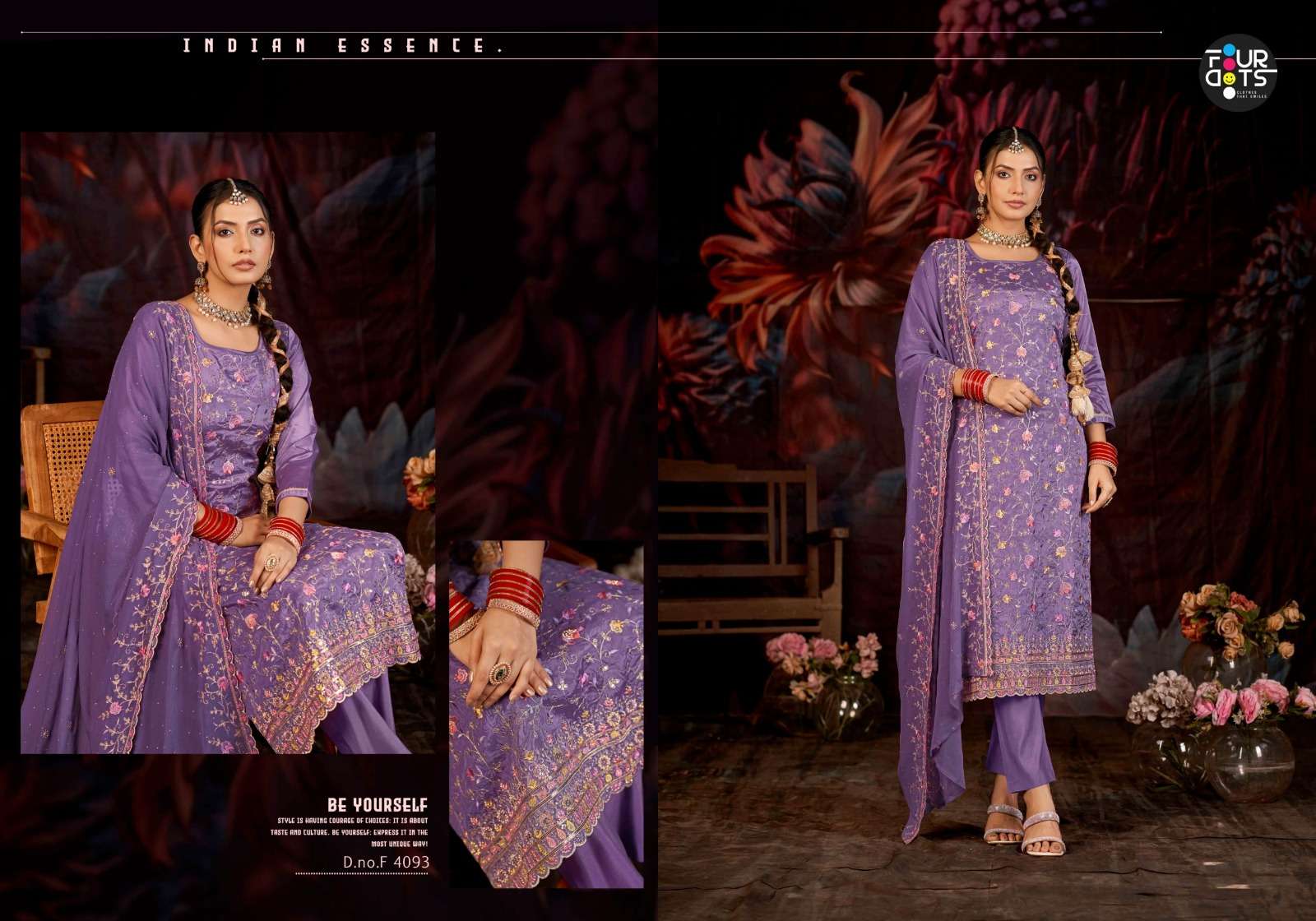 GOLDEN PEARL BY FOURDOTS IN GLASS ORGANZA WORK WITH HEAVY JARKAN WORK 