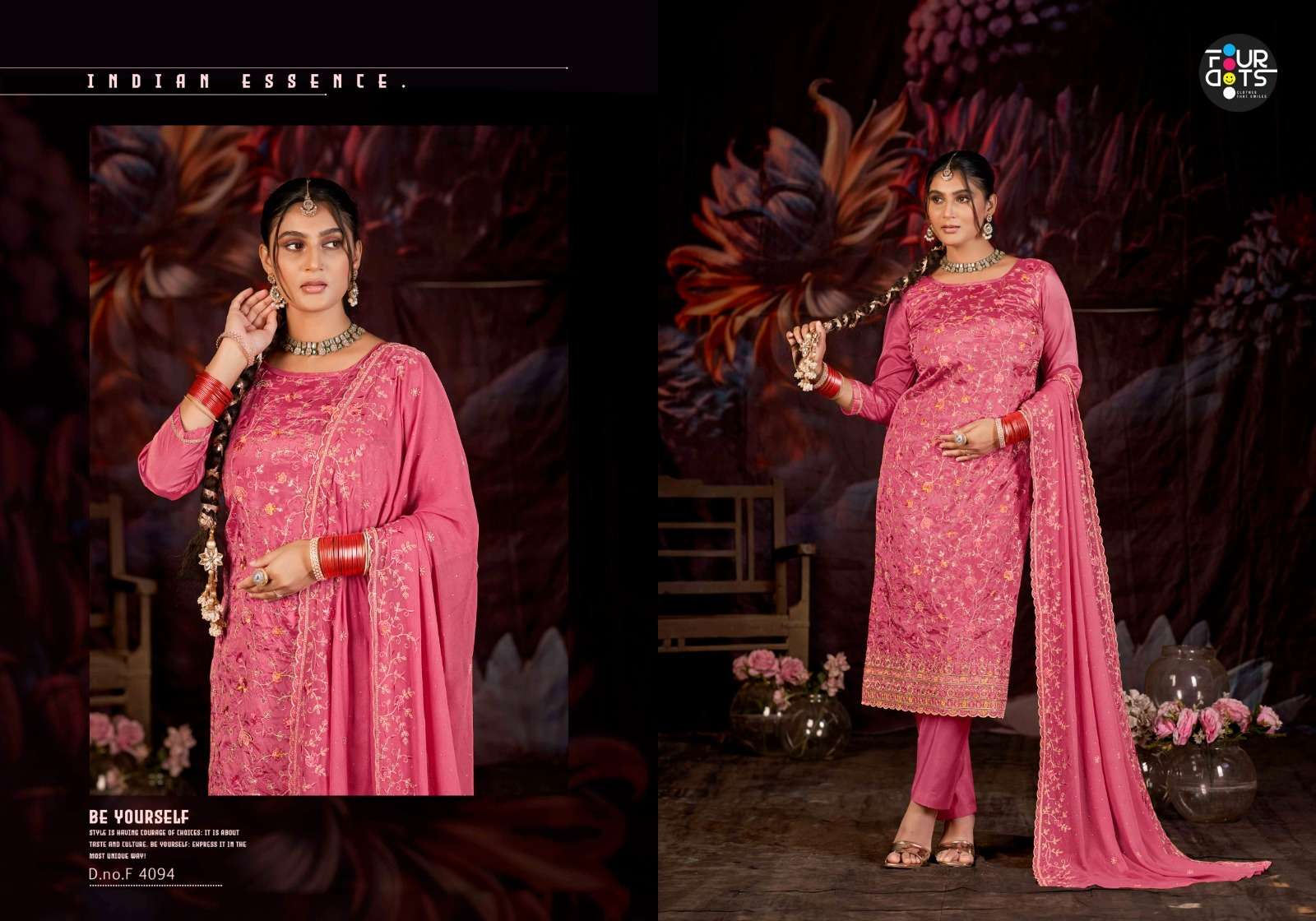 GOLDEN PEARL BY FOURDOTS IN GLASS ORGANZA WORK WITH HEAVY JARKAN WORK 