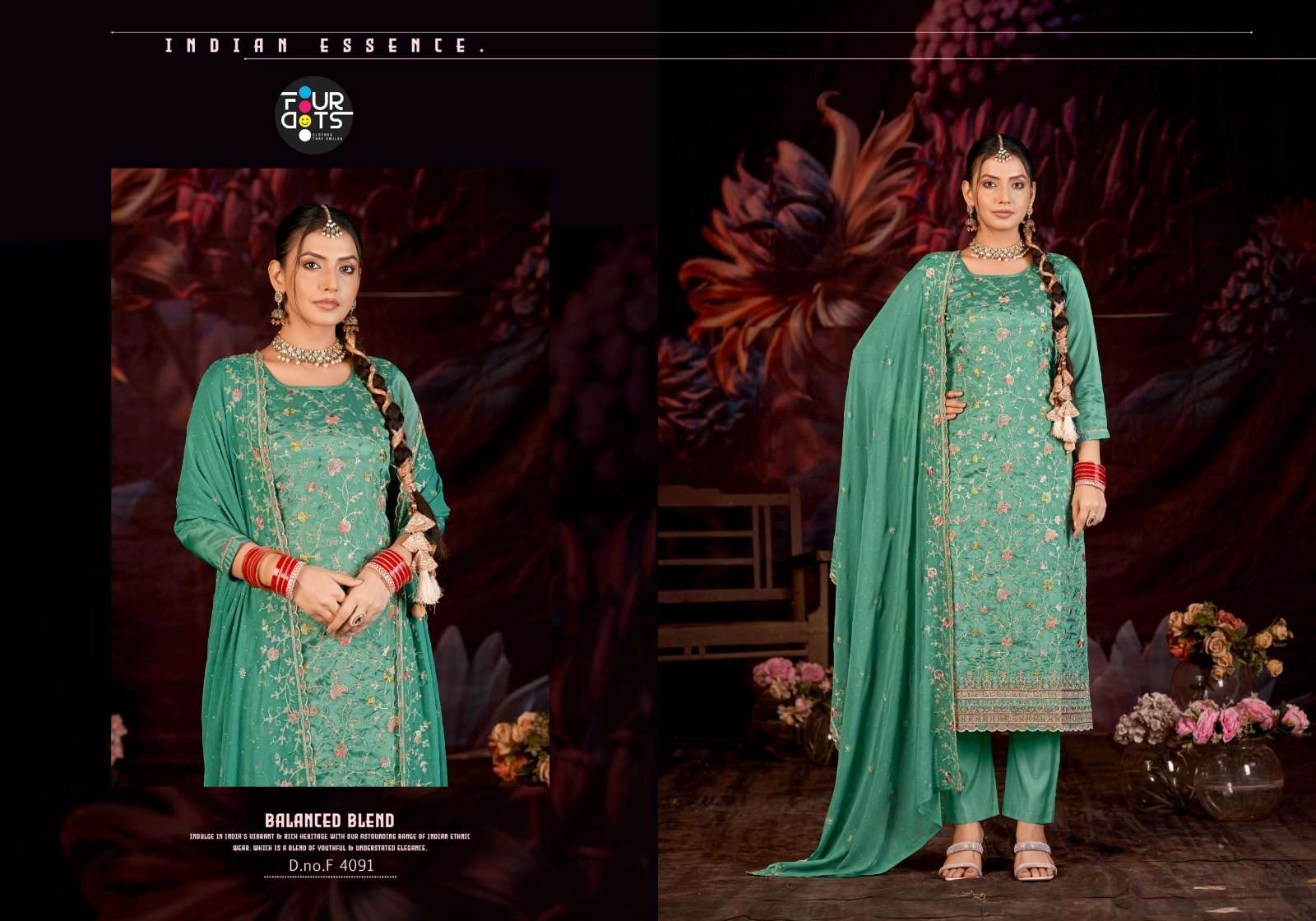 GOLDEN PEARL BY FOURDOTS IN GLASS ORGANZA WORK WITH HEAVY JARKAN WORK 