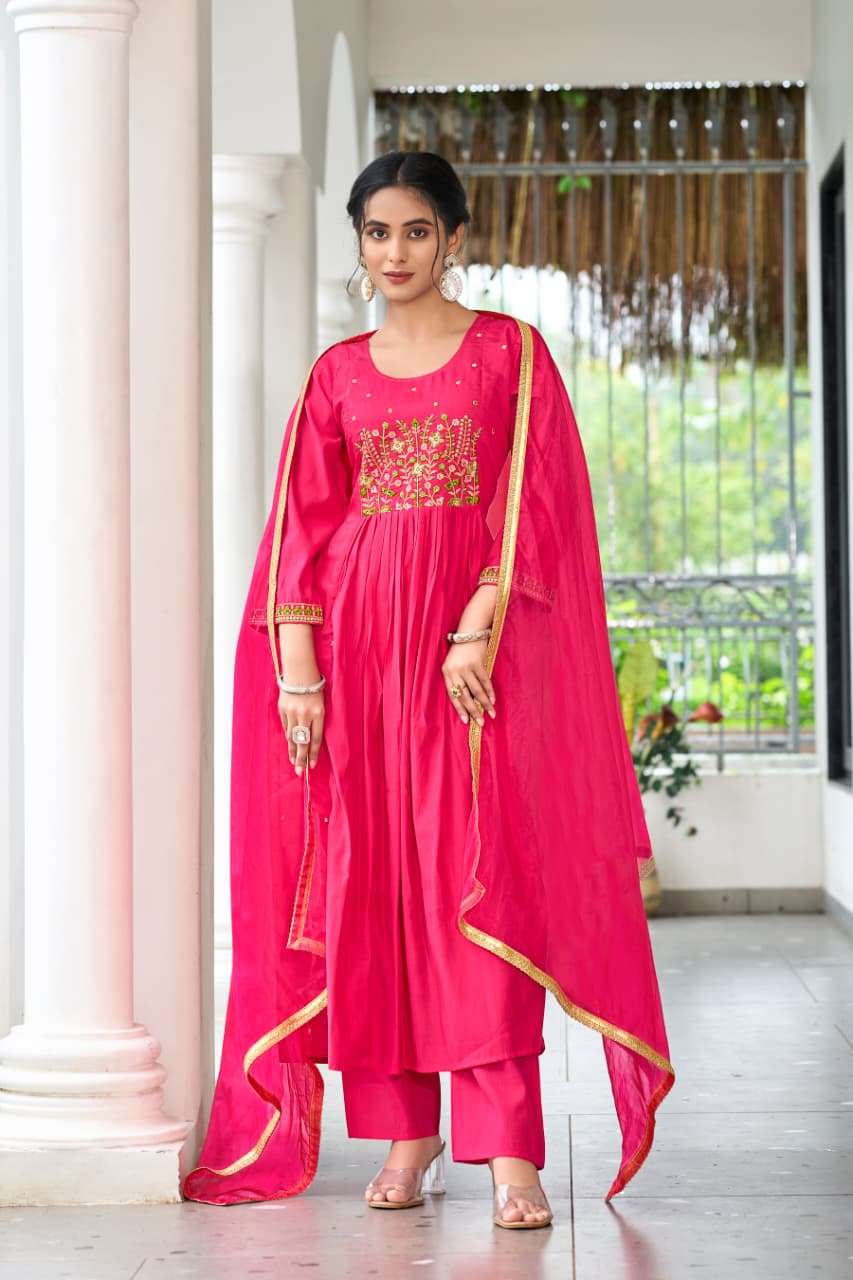 GULZAR BY OSSM IN PREMIUM VISCOS ROMAN SILK WITH HEAVY EMBROIDERY WORK WITH POCKET 