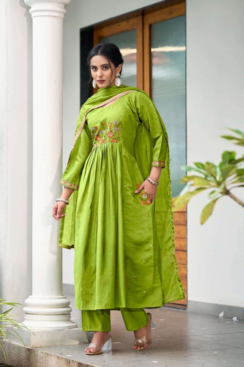 GULZAR BY OSSM IN PREMIUM VISCOS ROMAN SILK WITH HEAVY EMBROIDERY WORK WITH POCKET 