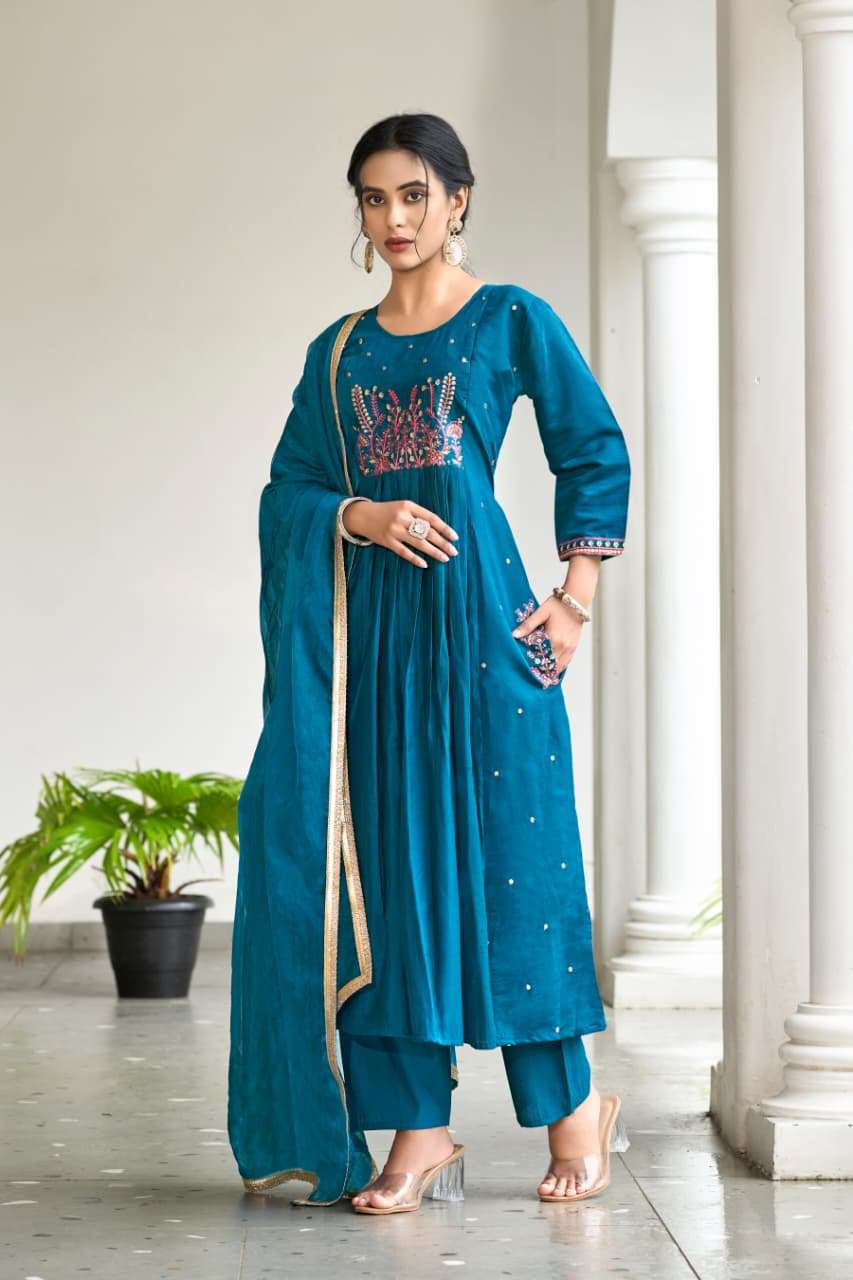 GULZAR BY OSSM IN PREMIUM VISCOS ROMAN SILK WITH HEAVY EMBROIDERY WORK WITH POCKET 
