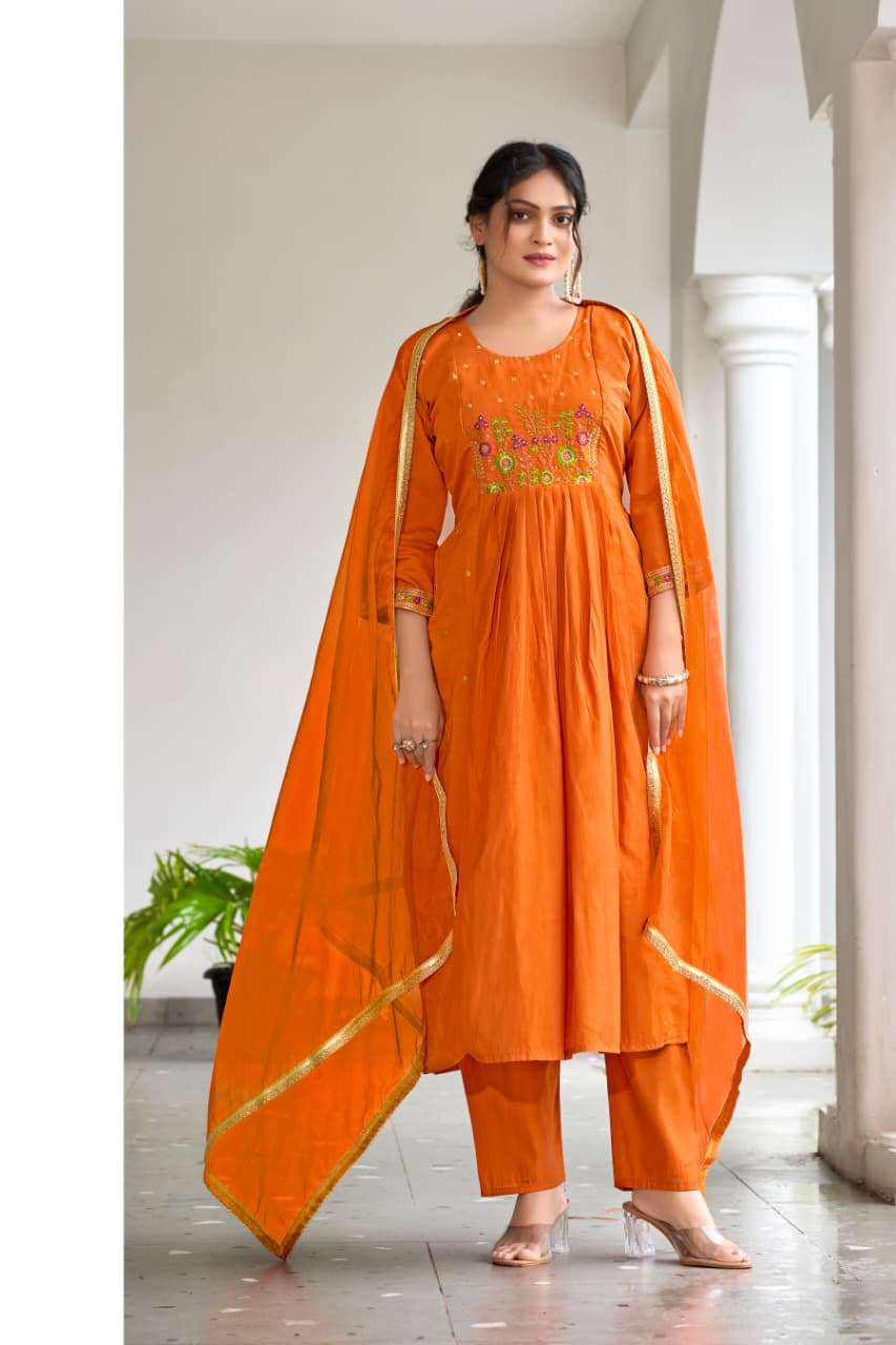 GULZAR BY OSSM IN PREMIUM VISCOS ROMAN SILK WITH HEAVY EMBROIDERY WORK WITH POCKET 