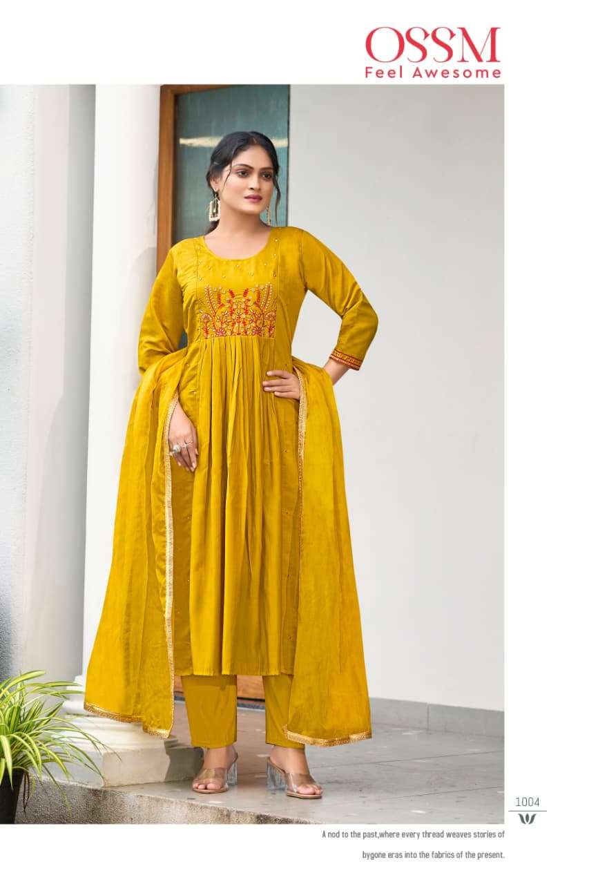 GULZAR BY OSSM IN PREMIUM VISCOS ROMAN SILK WITH HEAVY EMBROIDERY WORK WITH POCKET 