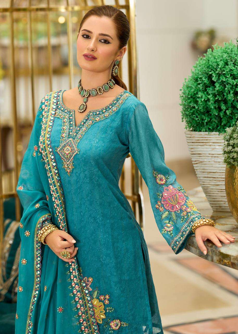 HAMSAFAR BY PRM INDIA IN ORGANZA CRUSH WITH EMBOS PRINT SHARARA AND HAND WORK 