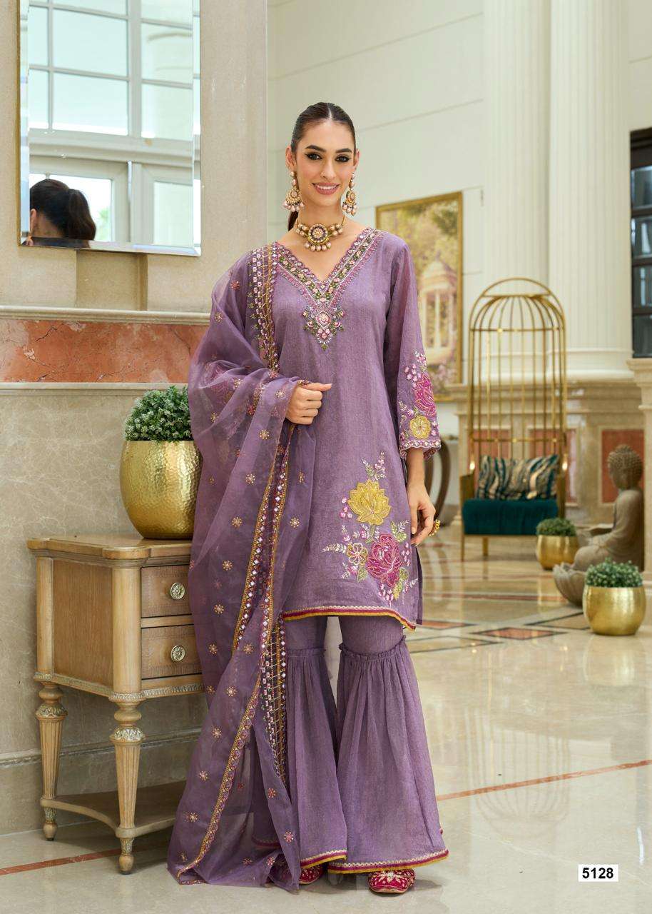 HAMSAFAR BY PRM INDIA IN ORGANZA CRUSH WITH EMBOS PRINT SHARARA AND HAND WORK 