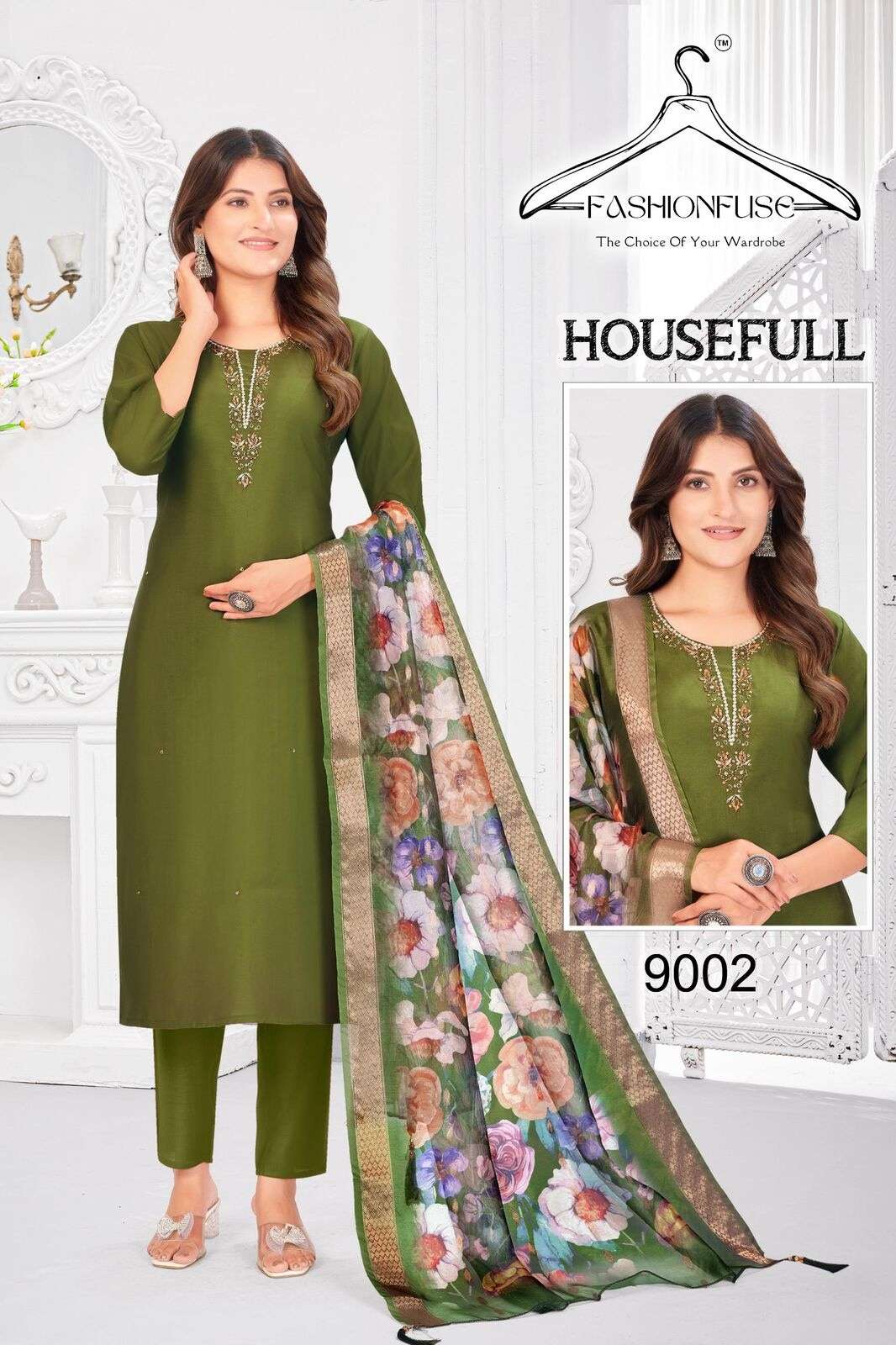 HOUSEFULL BY FASHION FUSE IN PREMIUM ROMAN SILK WITH HEAVY HANDWORK 