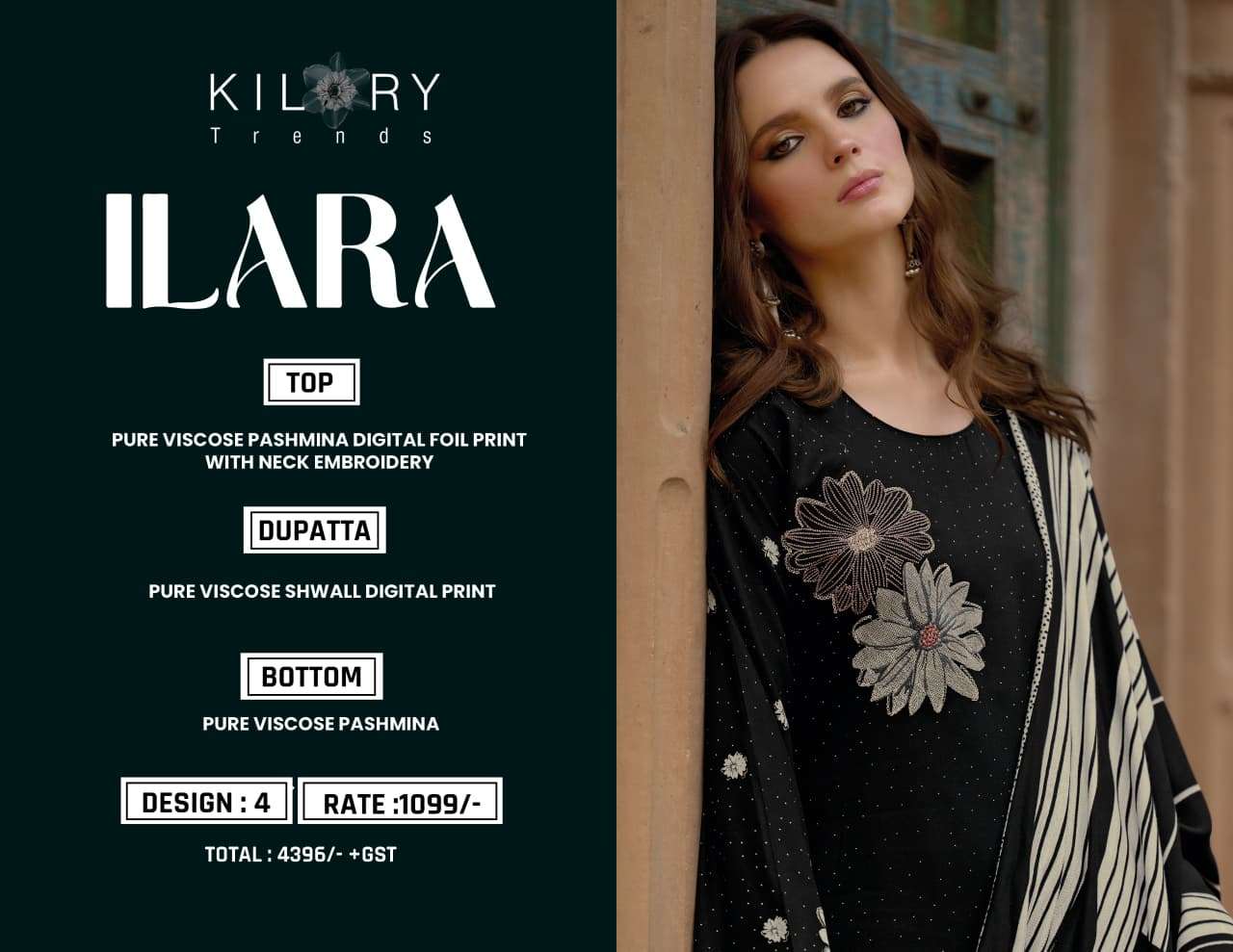 ILARA BY KILORY TRENDS IN PURE VISCOSE PASHMINA DIGITAL FOIL PRINT WITH EMBROIDERY