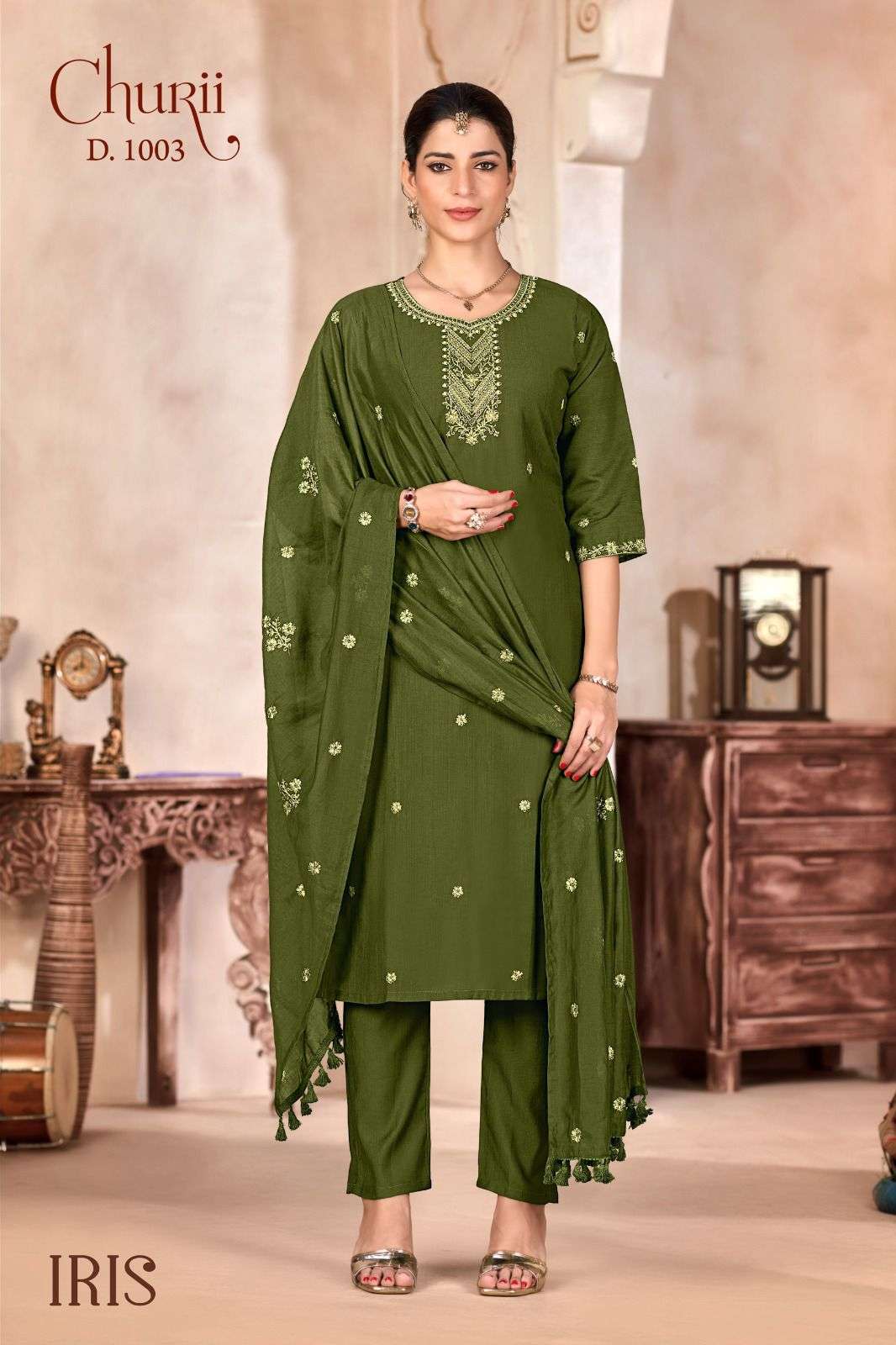 IRIS BY CHURII IN SOFT VISCOSE VATICAN WITH BEAUTIFUL EMBROIDERY AND SLEEVES WORK 