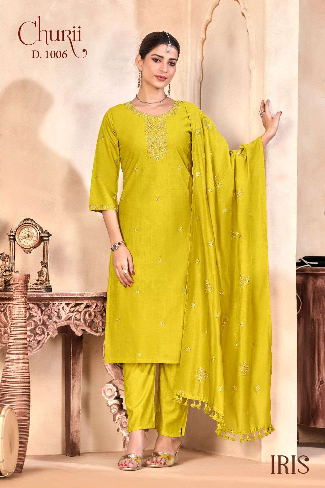 IRIS BY CHURII IN SOFT VISCOSE VATICAN WITH BEAUTIFUL EMBROIDERY AND SLEEVES WORK 