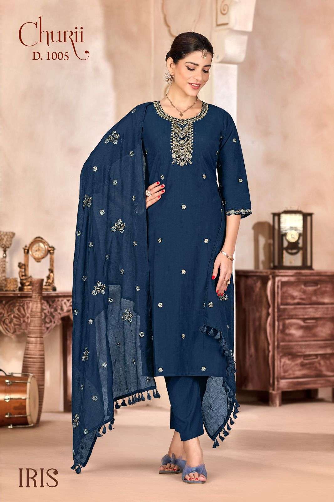 IRIS BY CHURII IN SOFT VISCOSE VATICAN WITH BEAUTIFUL EMBROIDERY AND SLEEVES WORK 