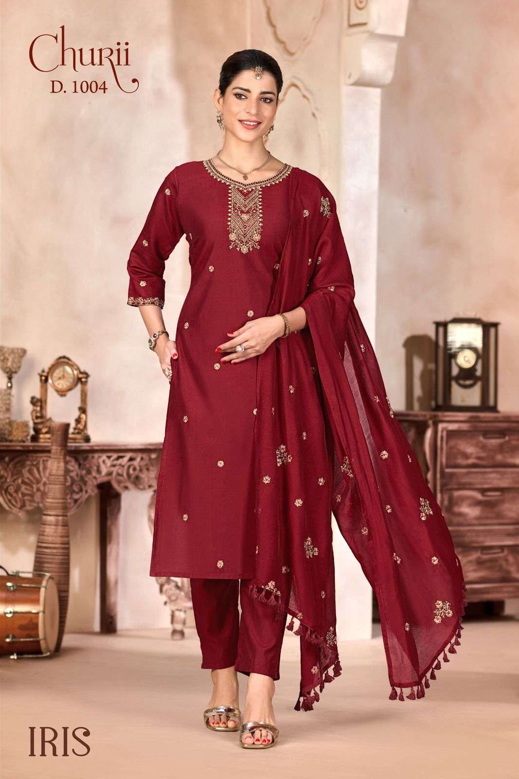 IRIS BY CHURII IN SOFT VISCOSE VATICAN WITH BEAUTIFUL EMBROIDERY AND SLEEVES WORK 