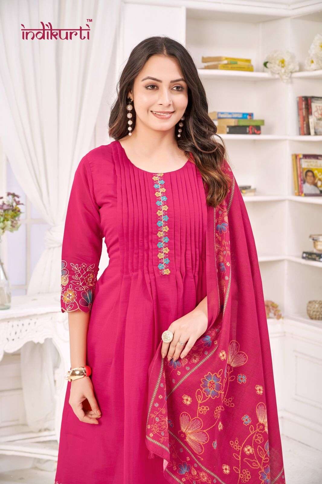 ISHITA BY INDIKURTI IN MULL CHANDERI WITH FANCY EMBROIDERY WORK COMBO PACKING 