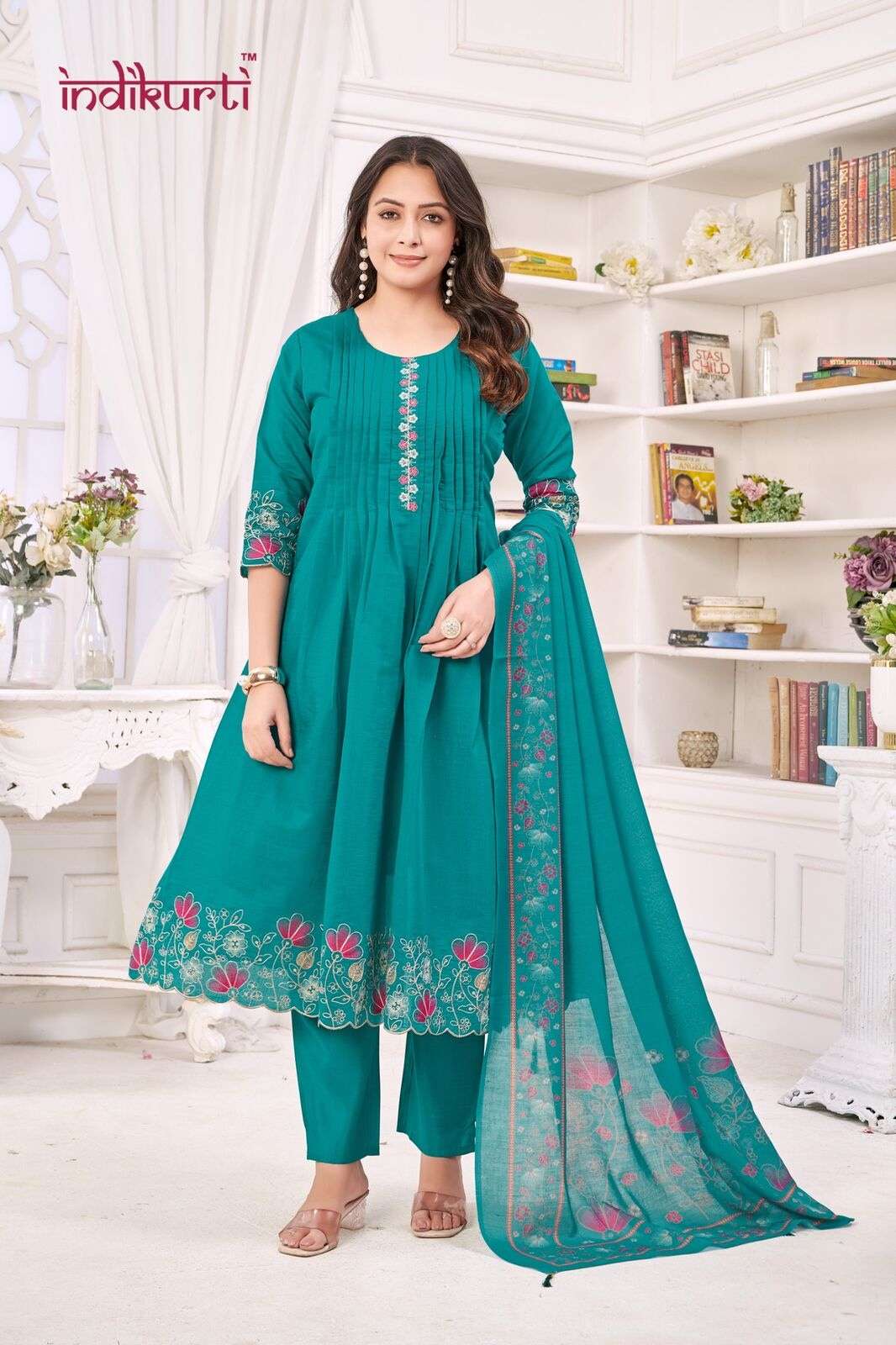 ISHITA BY INDIKURTI IN MULL CHANDERI WITH FANCY EMBROIDERY WORK COMBO PACKING 