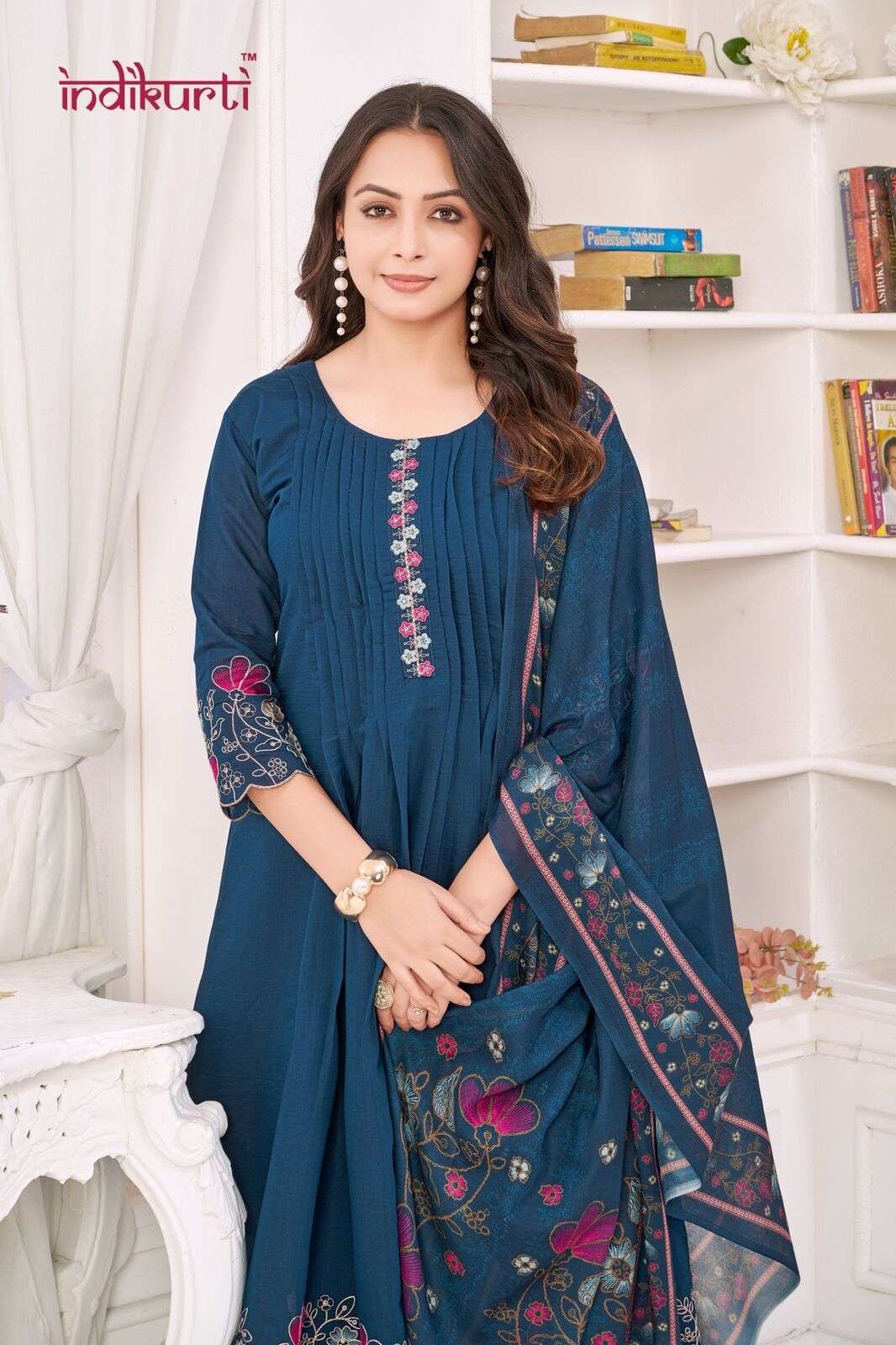 ISHITA BY INDIKURTI IN MULL CHANDERI WITH FANCY EMBROIDERY WORK COMBO PACKING 