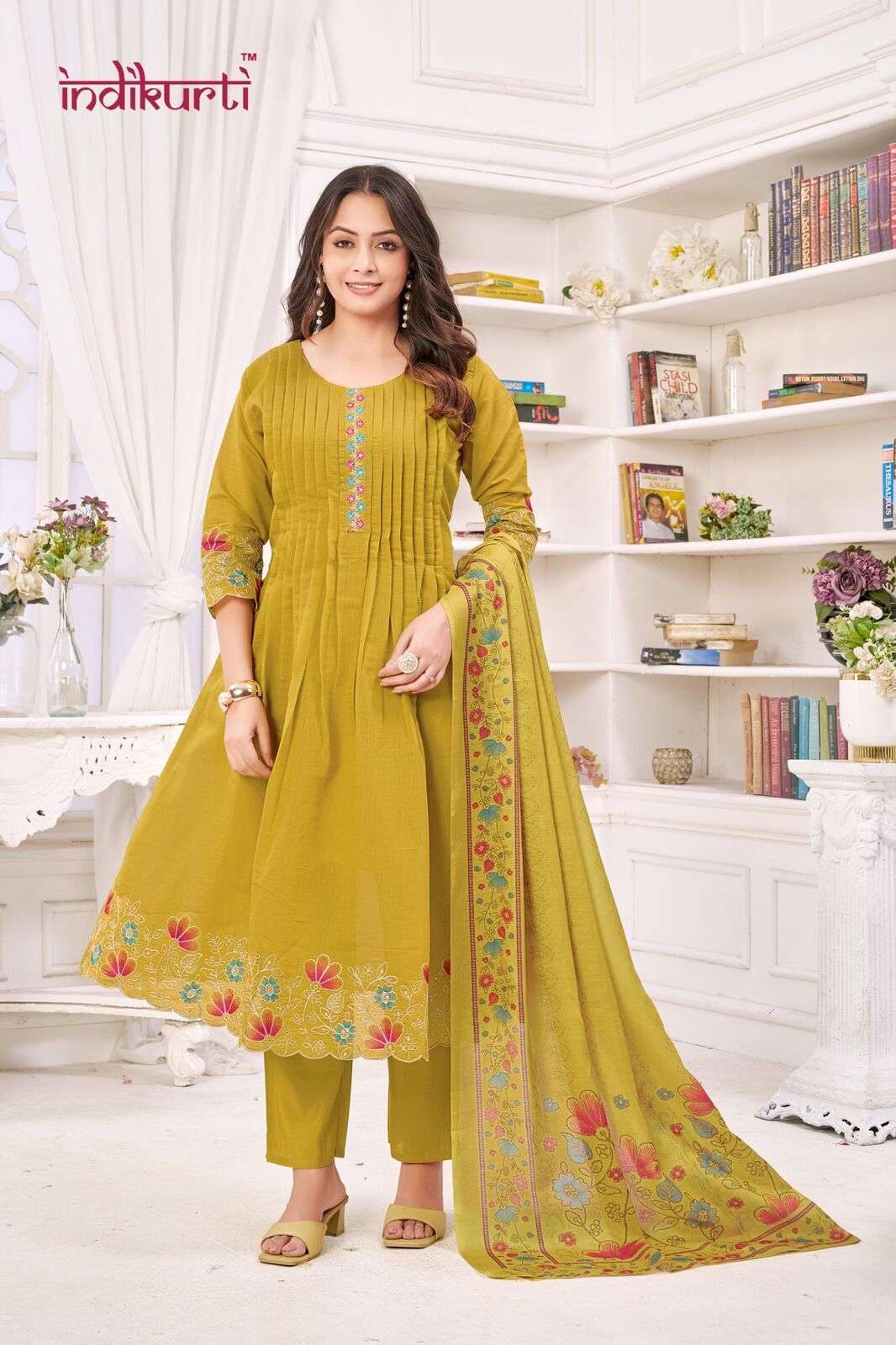ISHITA BY INDIKURTI IN MULL CHANDERI WITH FANCY EMBROIDERY WORK COMBO PACKING 