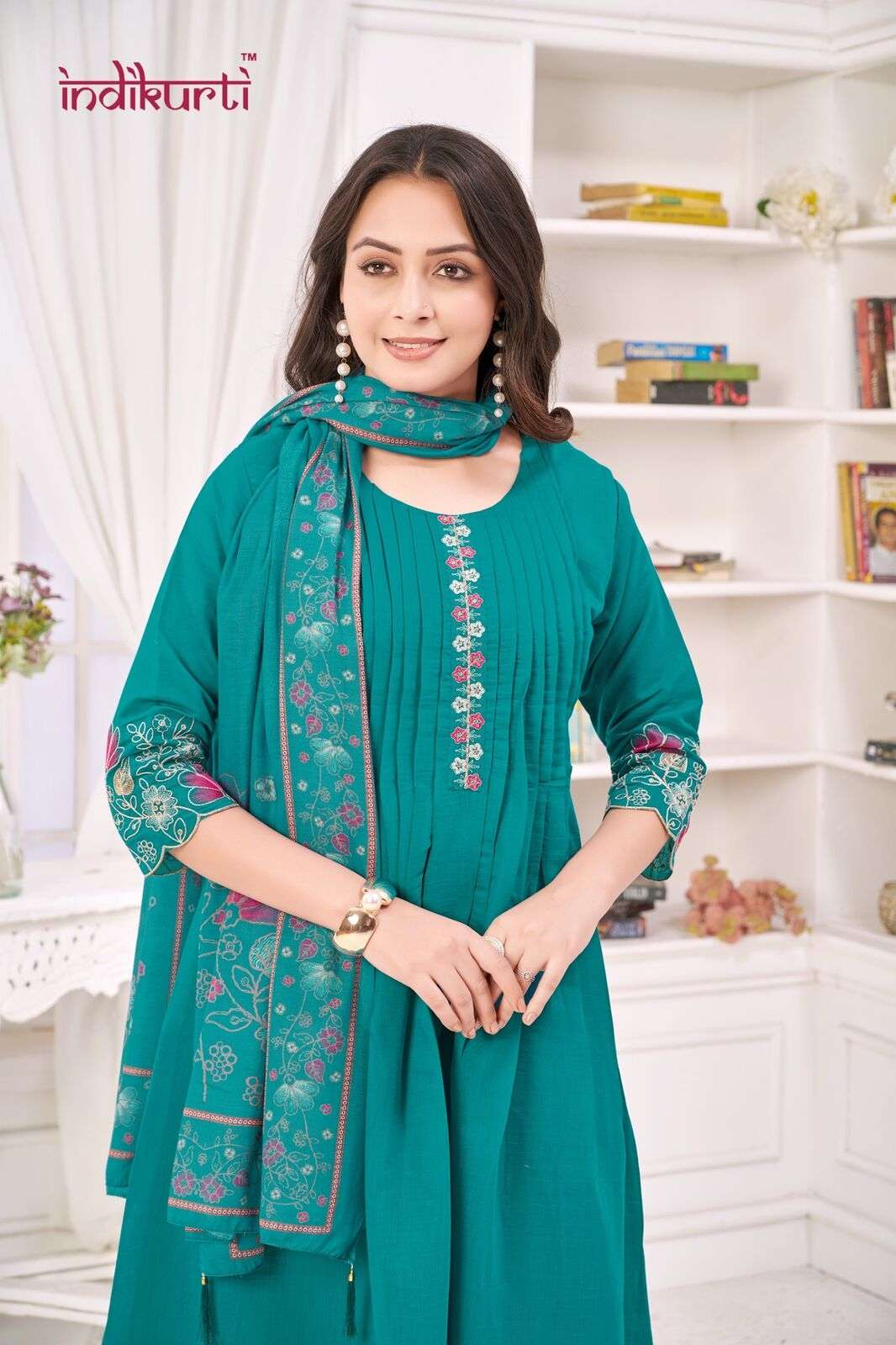 ISHITA BY INDIKURTI IN MULL CHANDERI WITH FANCY EMBROIDERY WORK COMBO PACKING 